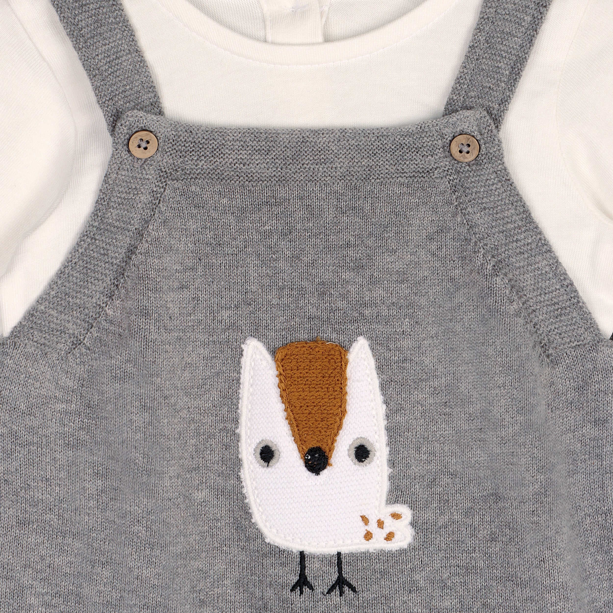 Owl Applique Sweater Knit Baby Overall & Bodysuit Set (Organic Cotton)