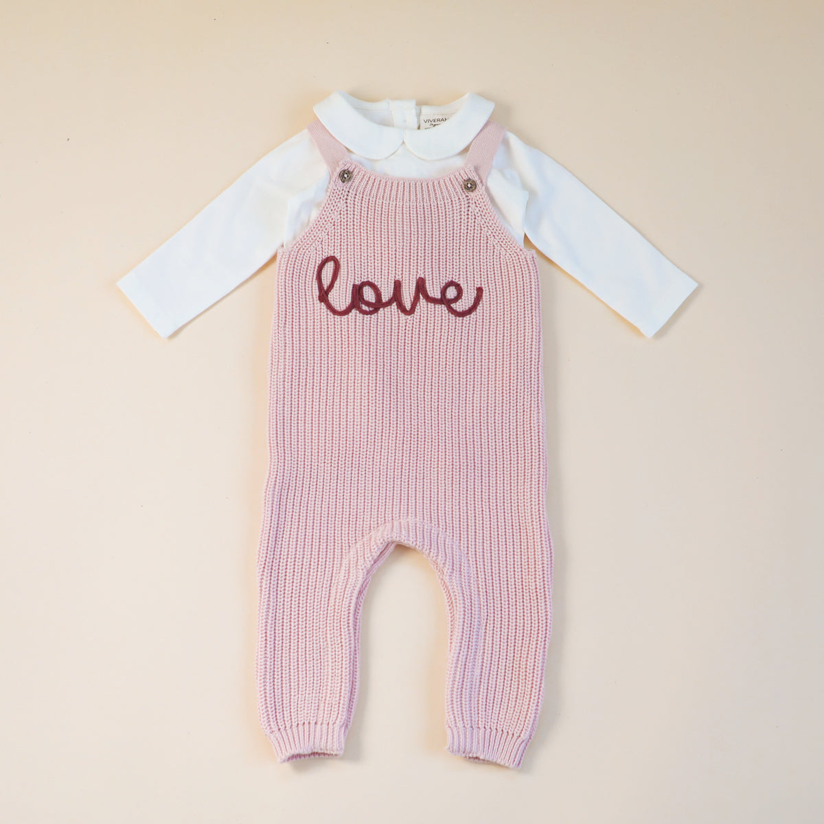 LOVE Embroidered Chunky Sweater Knit Baby Overall & Bodysuit Set (Organic Cotton)