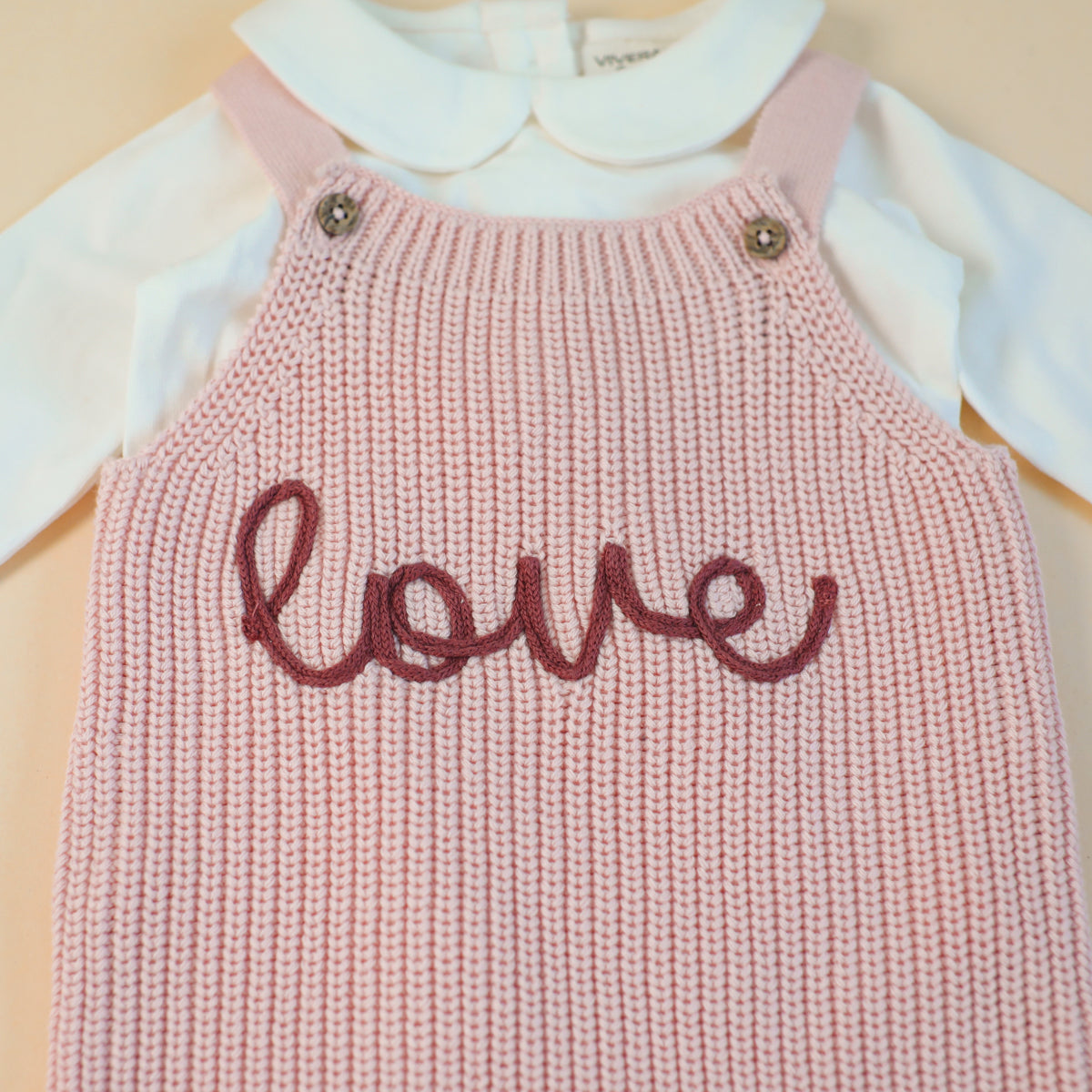 LOVE Embroidered Chunky Sweater Knit Baby Overall & Bodysuit Set (Organic Cotton)