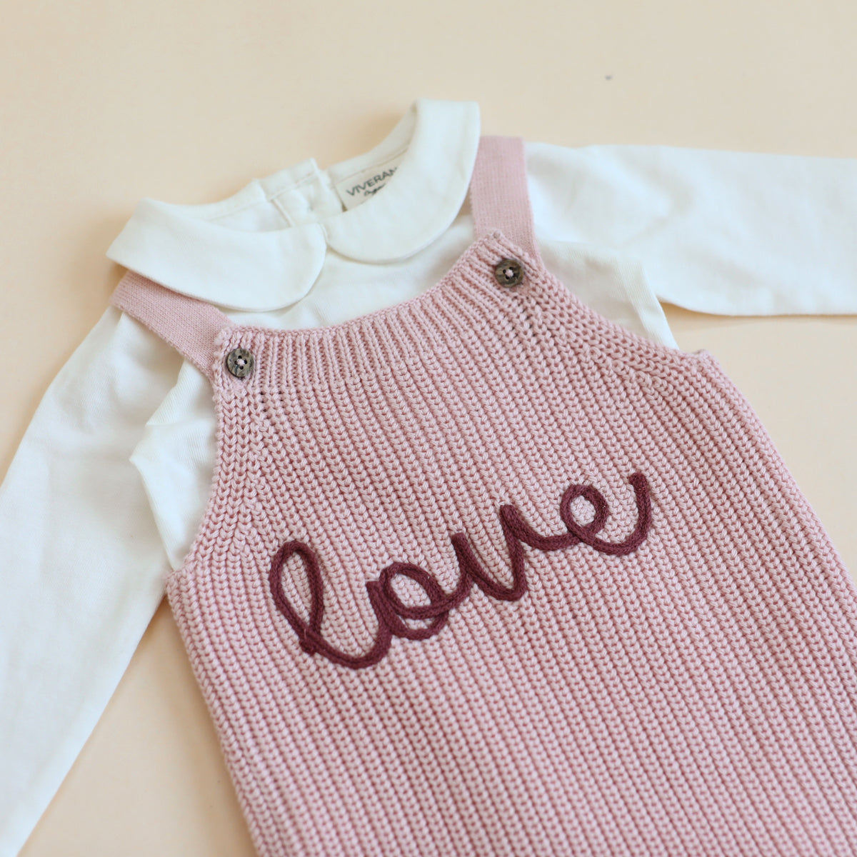 LOVE Embroidered Chunky Sweater Knit Baby Overall & Bodysuit Set (Organic Cotton)