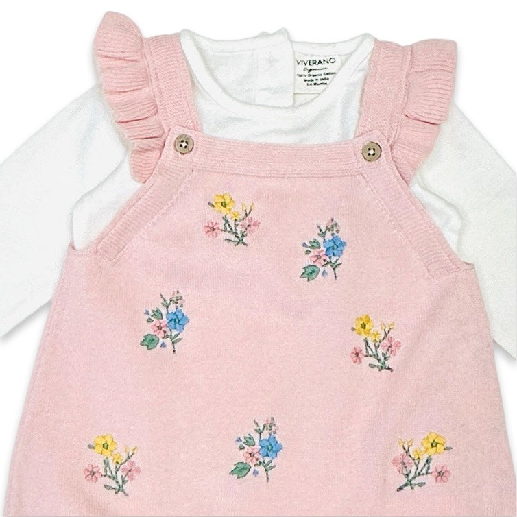 Ditsy Floral Embroidered Tunic Baby Knit Dress Set (Organic)