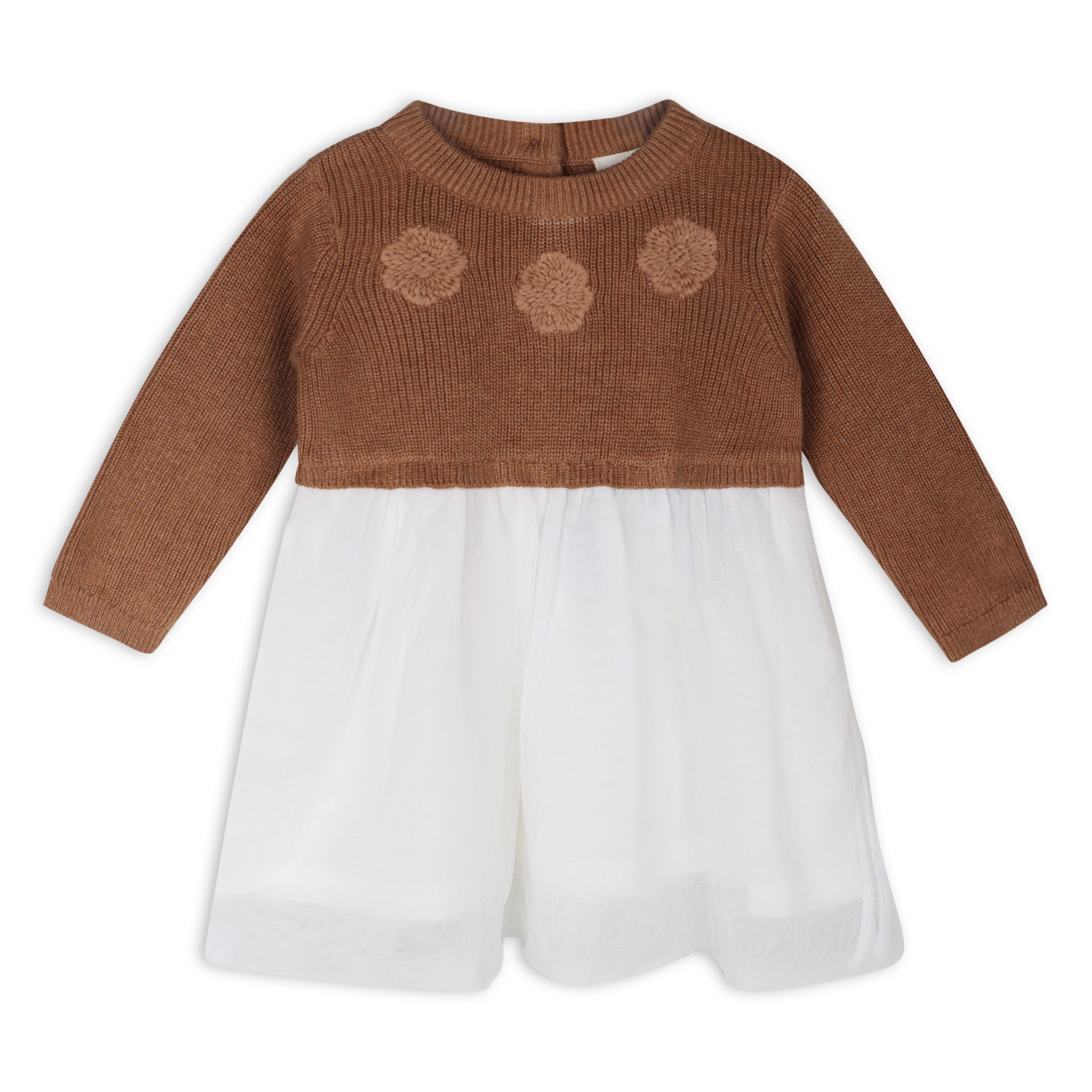 Floral Embroidered Sweater Knit Tutu Baby Dress (Organic Cotton)