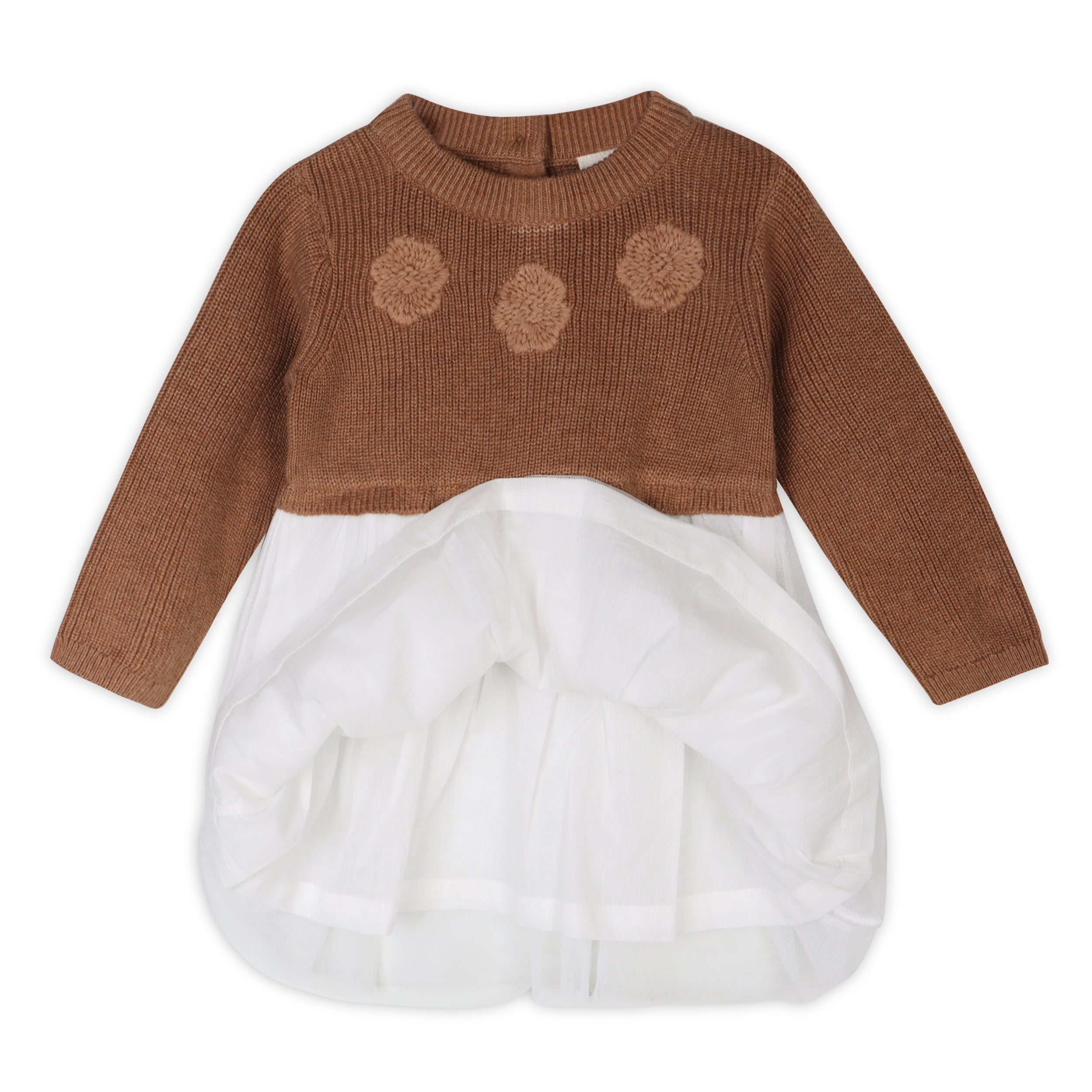 Floral Embroidered Sweater Knit Tutu Baby Dress (Organic Cotton)