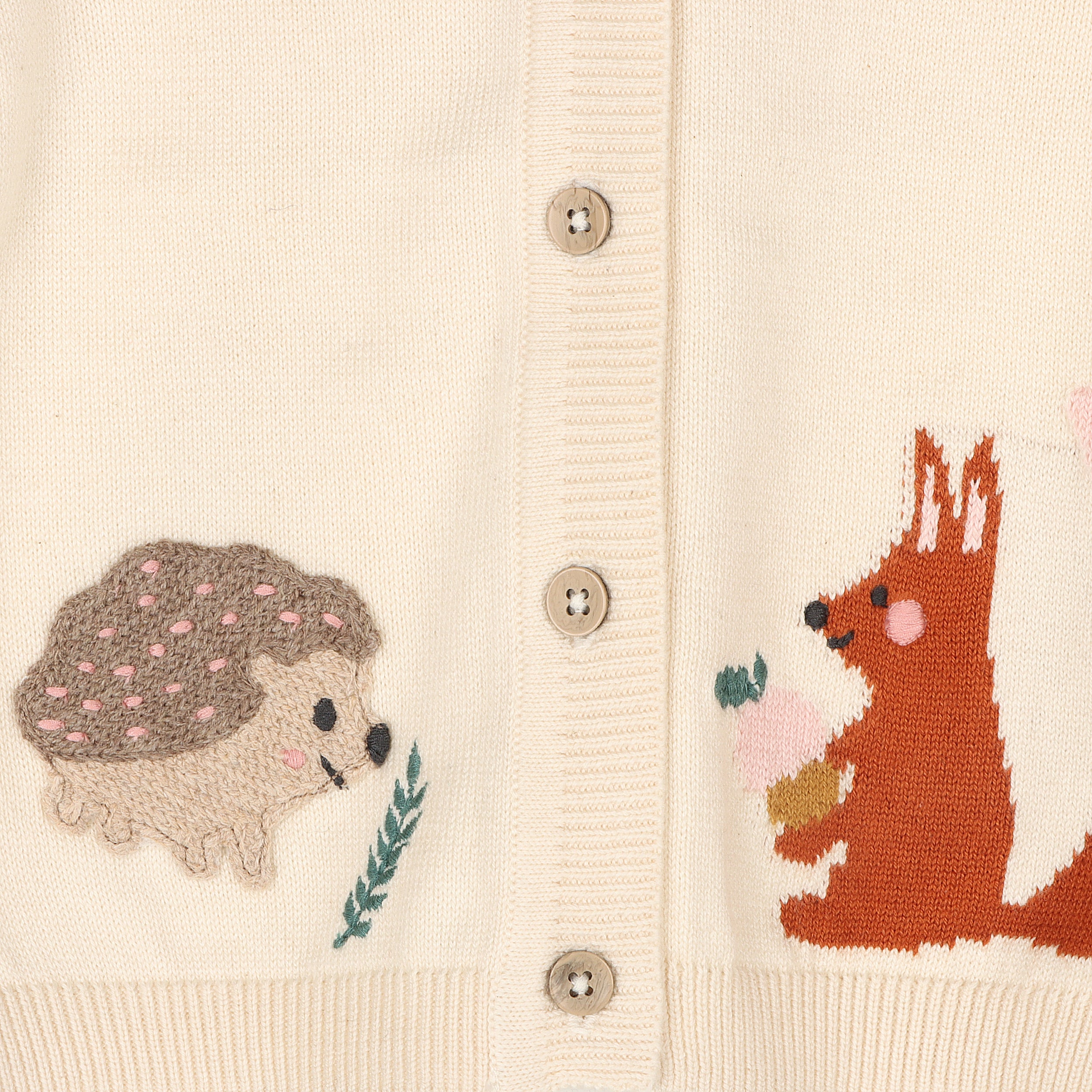 Woodland Animal Jacquard Baby Button Cardigan Sweater (Organic Cotton) -  Natural / 0-3M