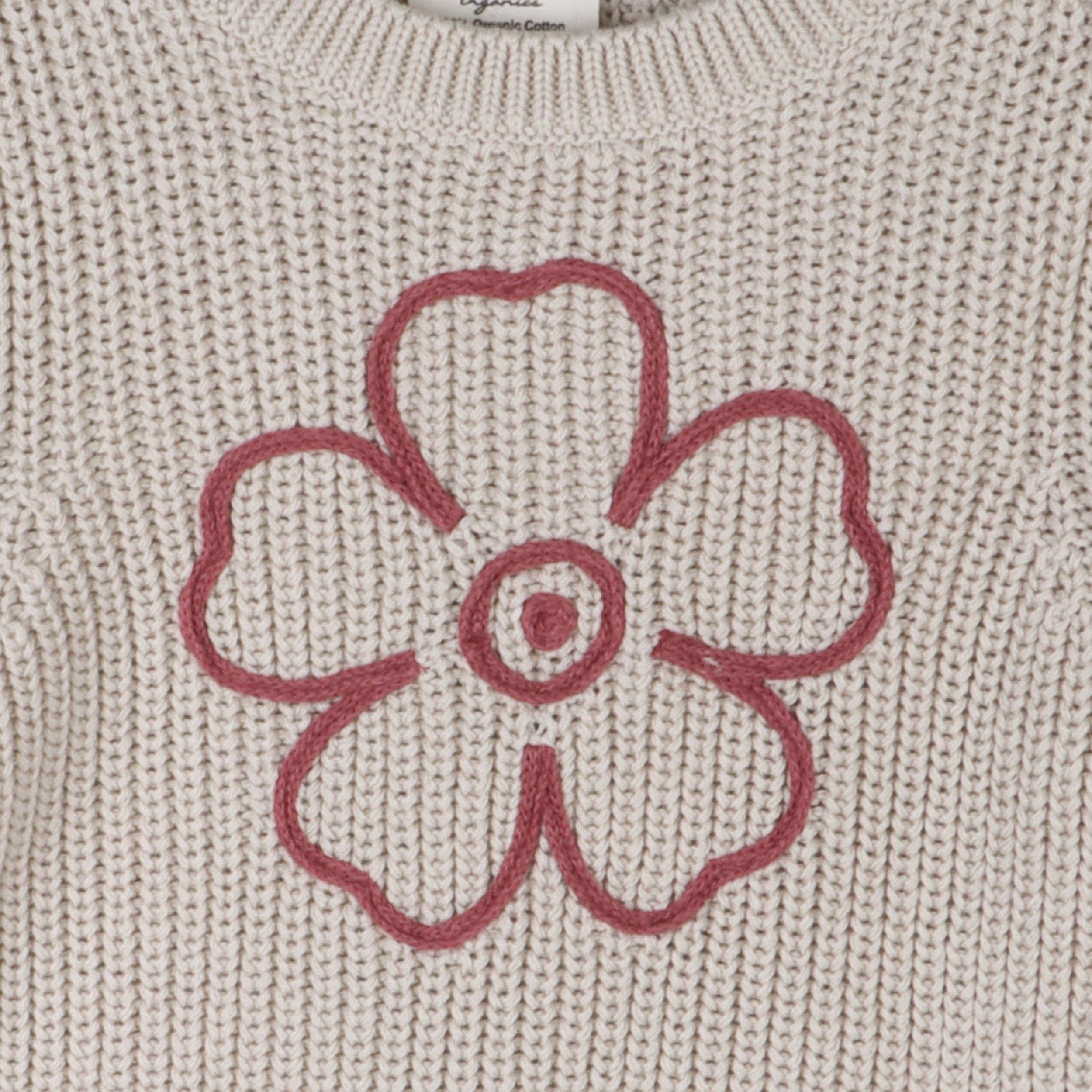 Hippie Flower Embroidered Chunky Knit Baby Pullover Sweater (Organic Cotton)