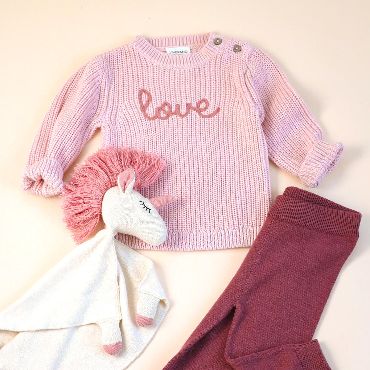 Love Embroidered Chunky Knit Baby Pullover Sweater (Organic Cotton)