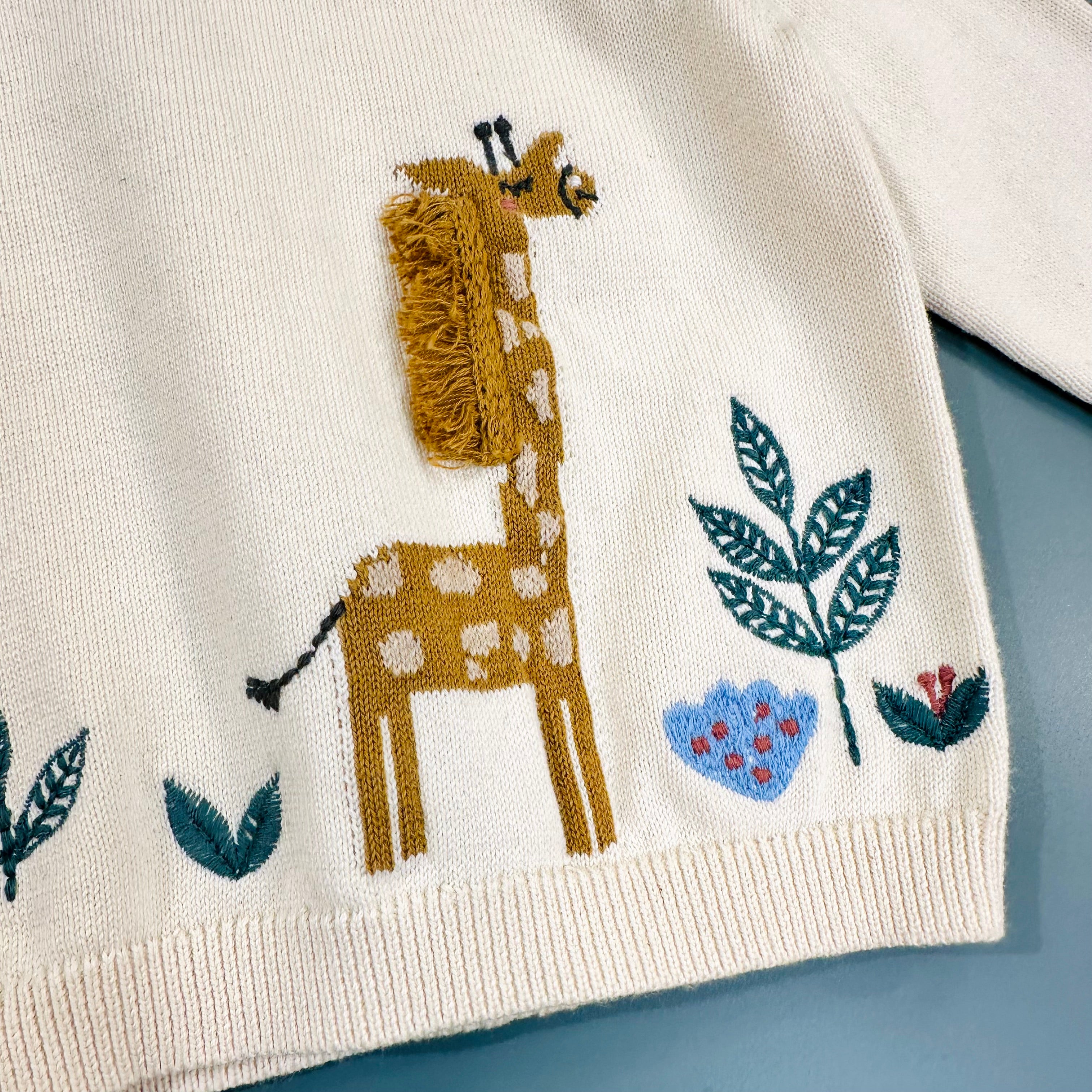 Giraffe Garden Embroidered Knit Baby Pullover Sweater (Organic Cotton)