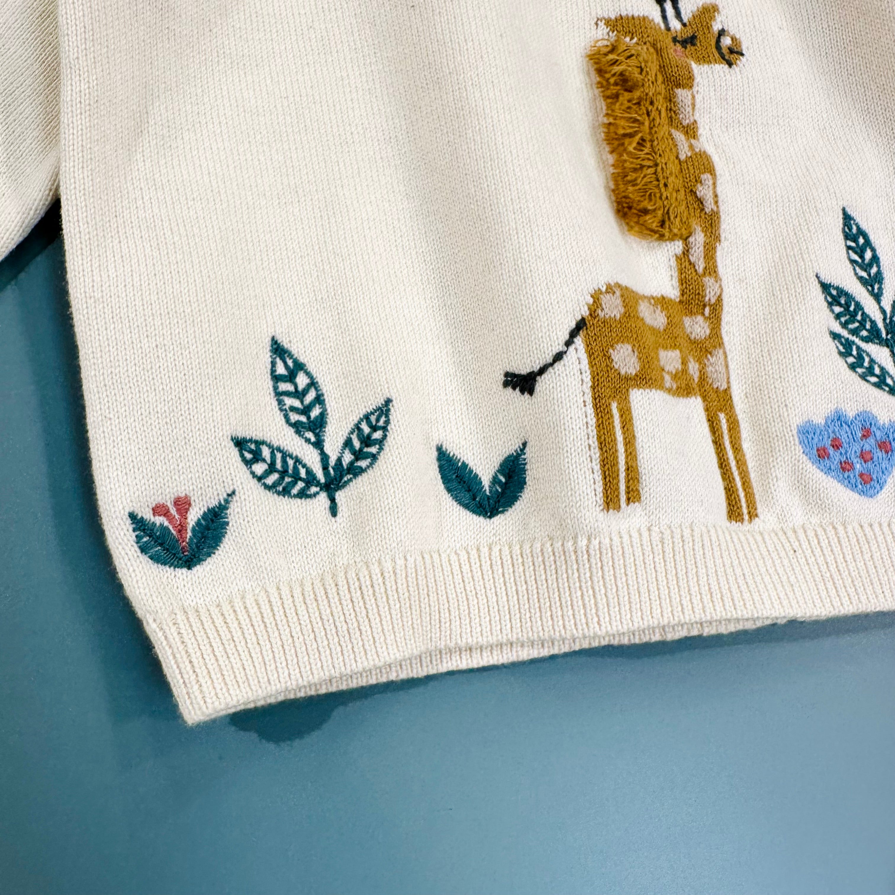 Giraffe Garden Embroidered Knit Baby Pullover Sweater (Organic Cotton)