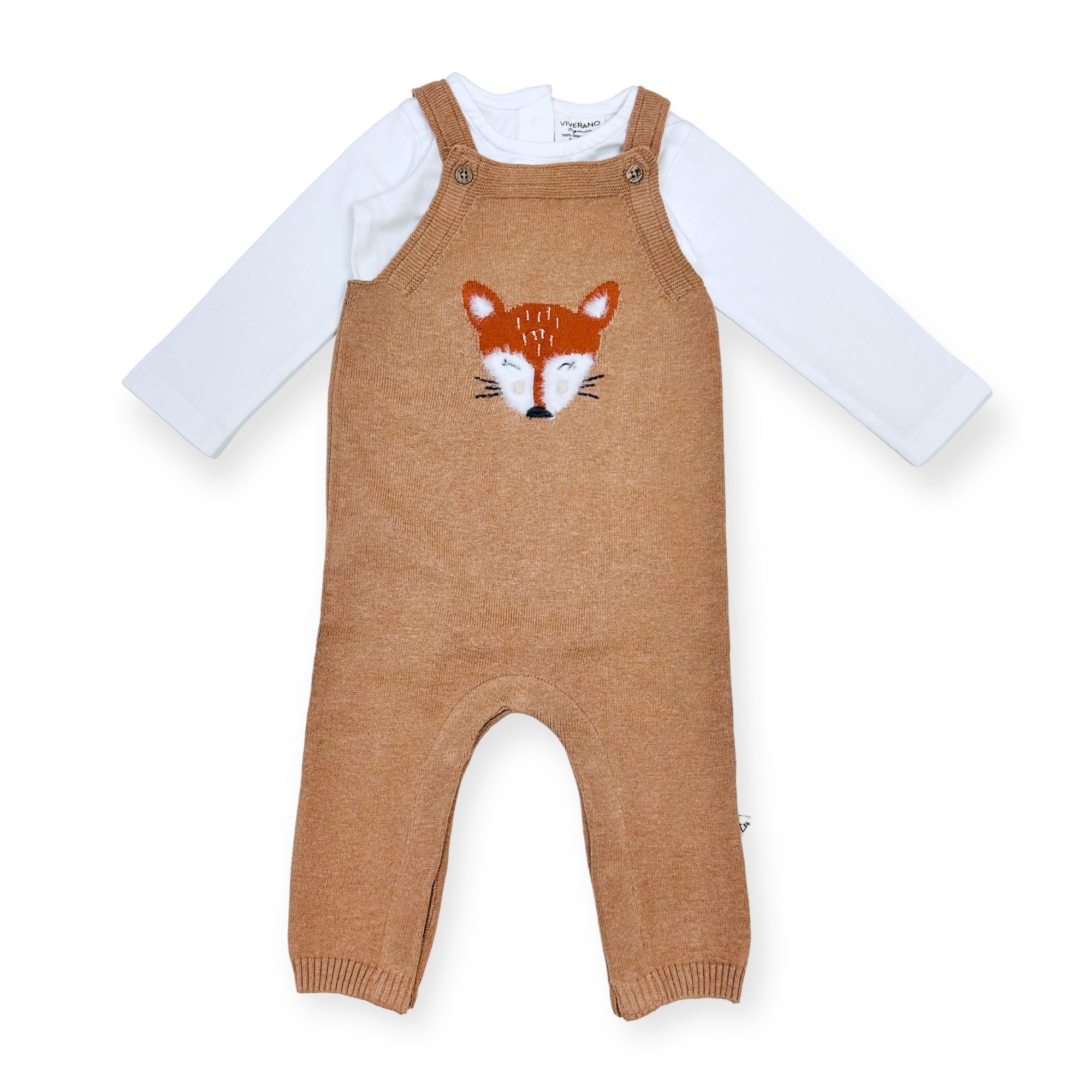 Furry Fox Applique Sweater Knit Baby Overall & Bodysuit Set (Organic Cotton)