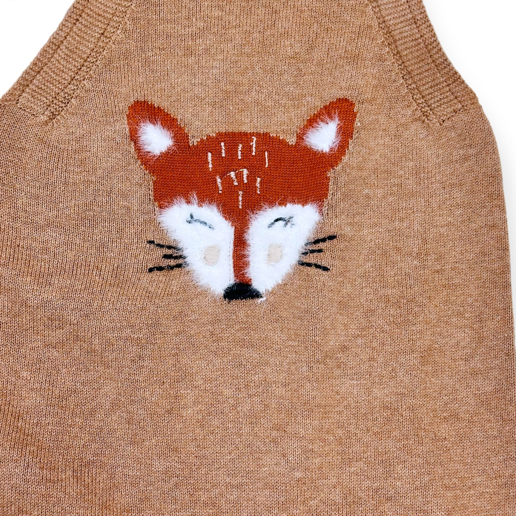 Furry Fox Applique Sweater Knit Baby Overall & Bodysuit Set (Organic Cotton)