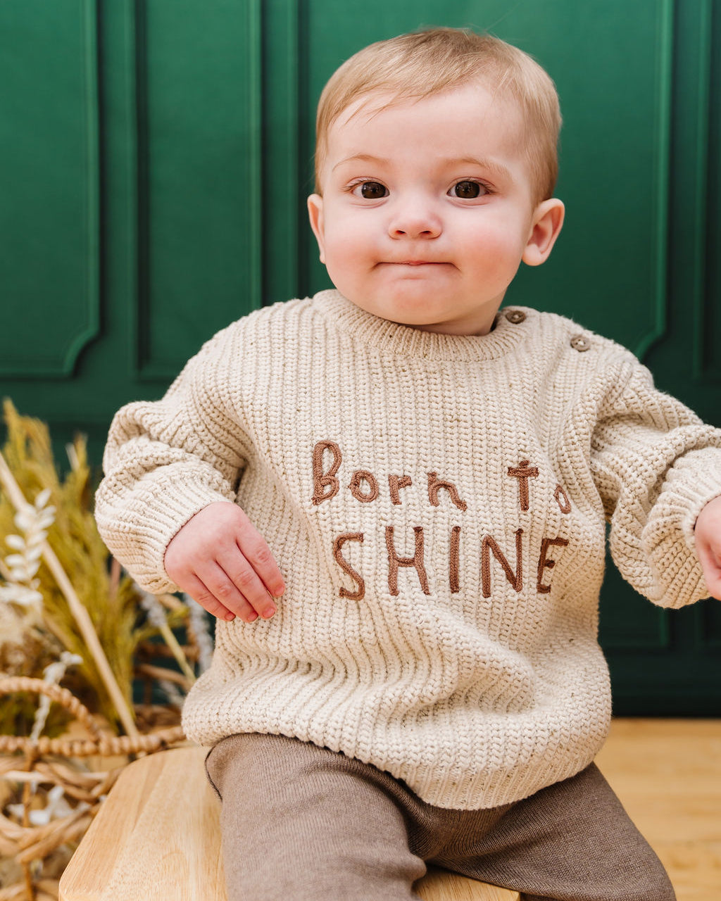 Born to Shine Chunky Knit Slouchy Baby Pullover Sweater (Organic Cotton)