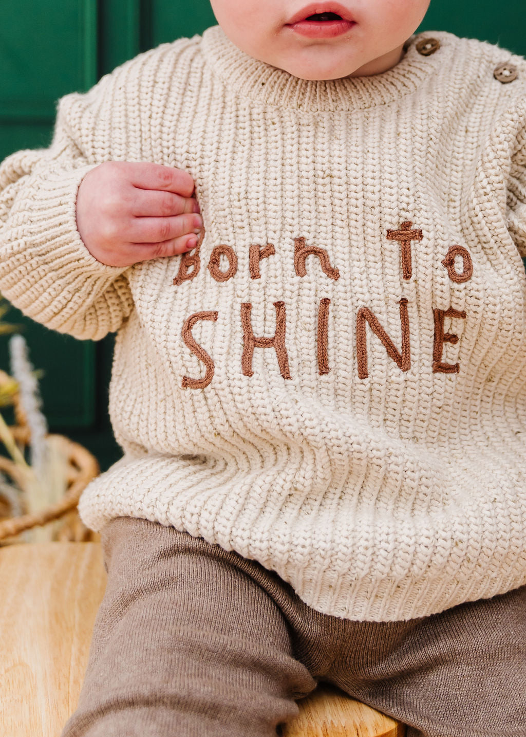 Born to Shine Chunky Knit Slouchy Baby Pullover Sweater (Organic Cotton)