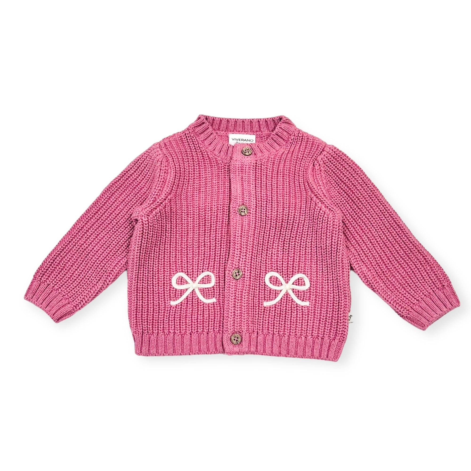 Bow  Embroidery Chunky Knit Slouchy Baby Cardigan Sweater (Organic Cotton)