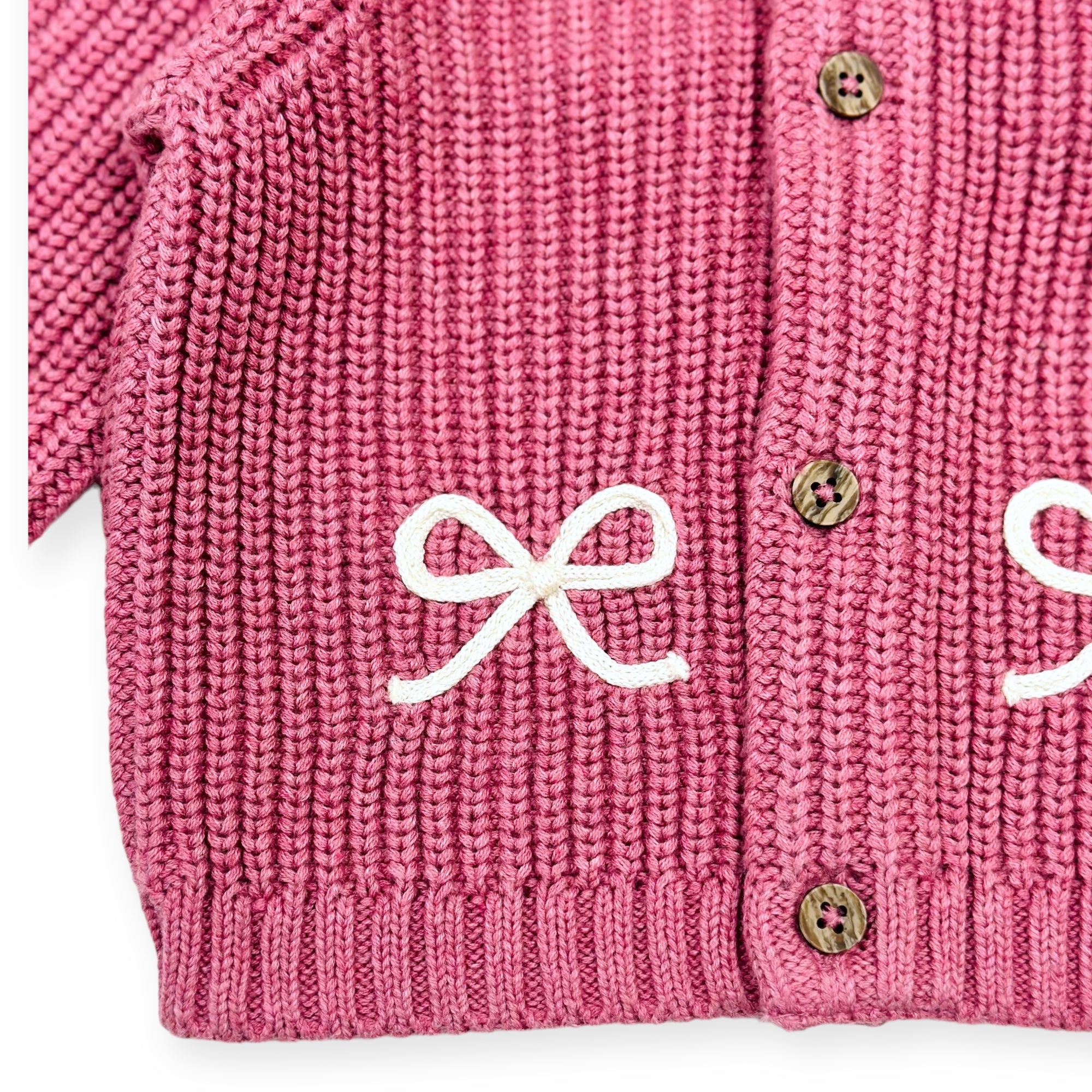 Bow  Embroidery Chunky Knit Slouchy Baby Cardigan Sweater (Organic Cotton)