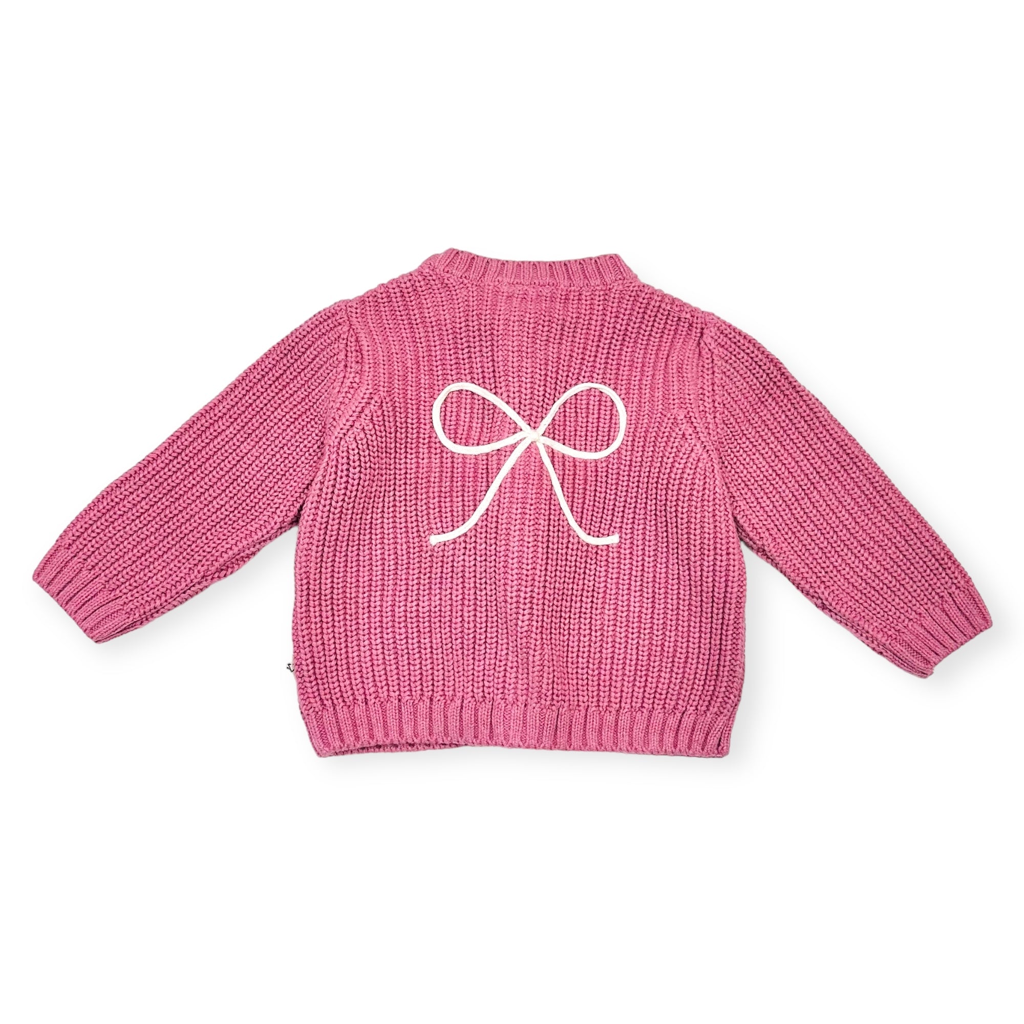 Bow  Embroidery Chunky Knit Slouchy Baby Cardigan Sweater (Organic Cotton)