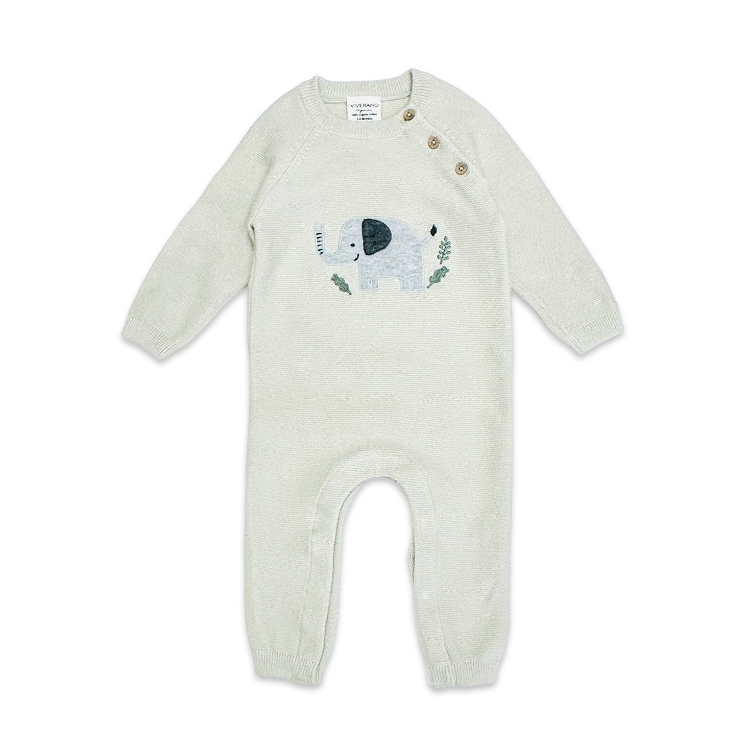 Elephant Jacquard Baby Sweater Knit Jumpsuit (Organic Cotton)