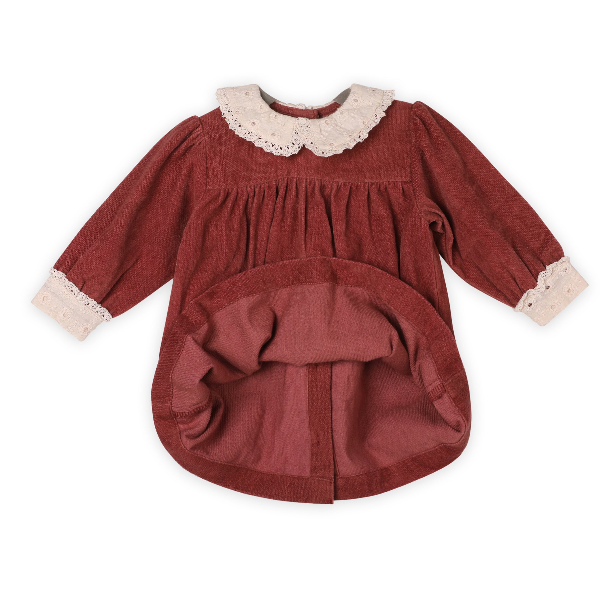 Lace Collar Velvet Baby Girl Dress & Fancy Bloomer Set (Organic)