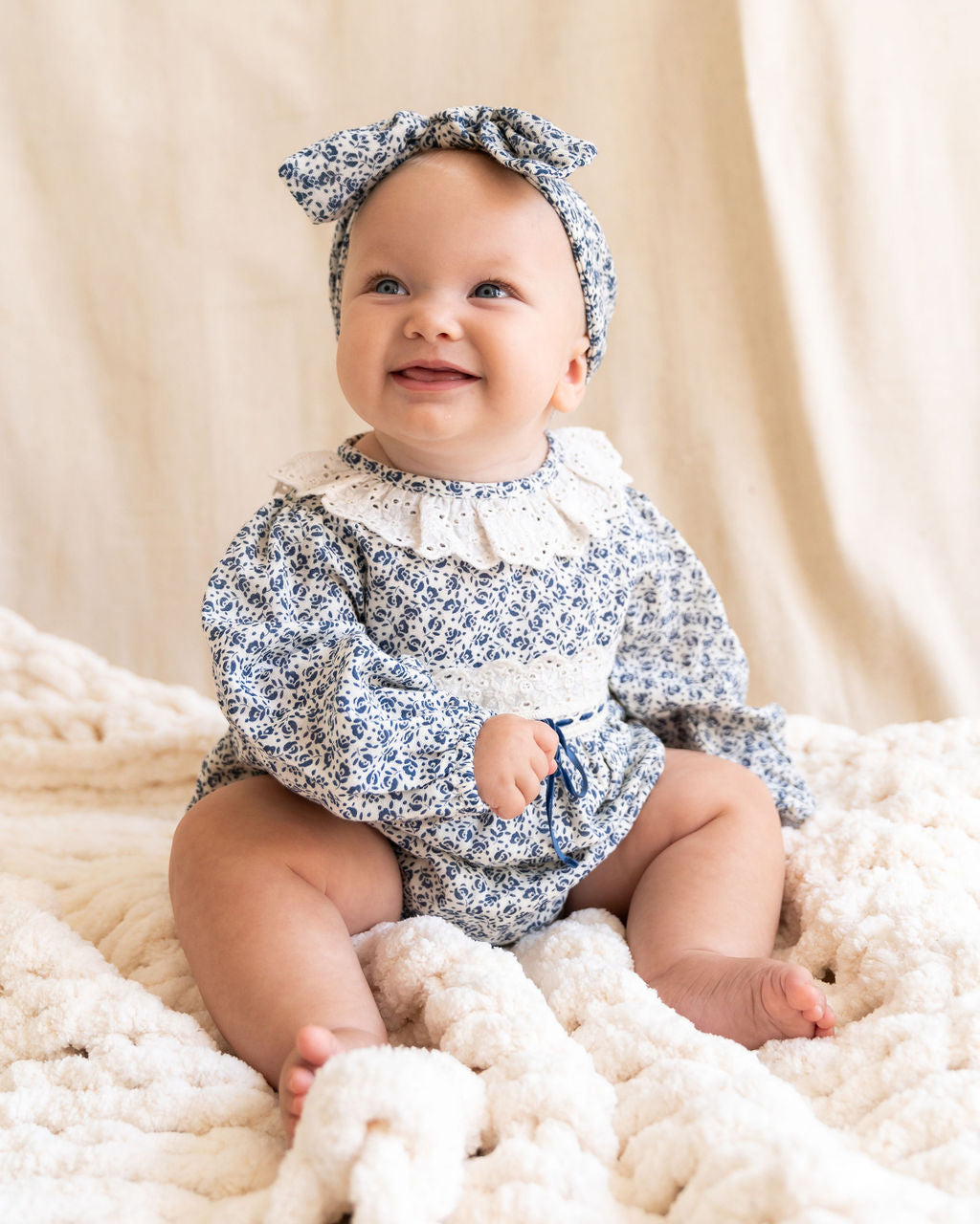 Floral Print & Lace Baby Girl Romper (Organic)