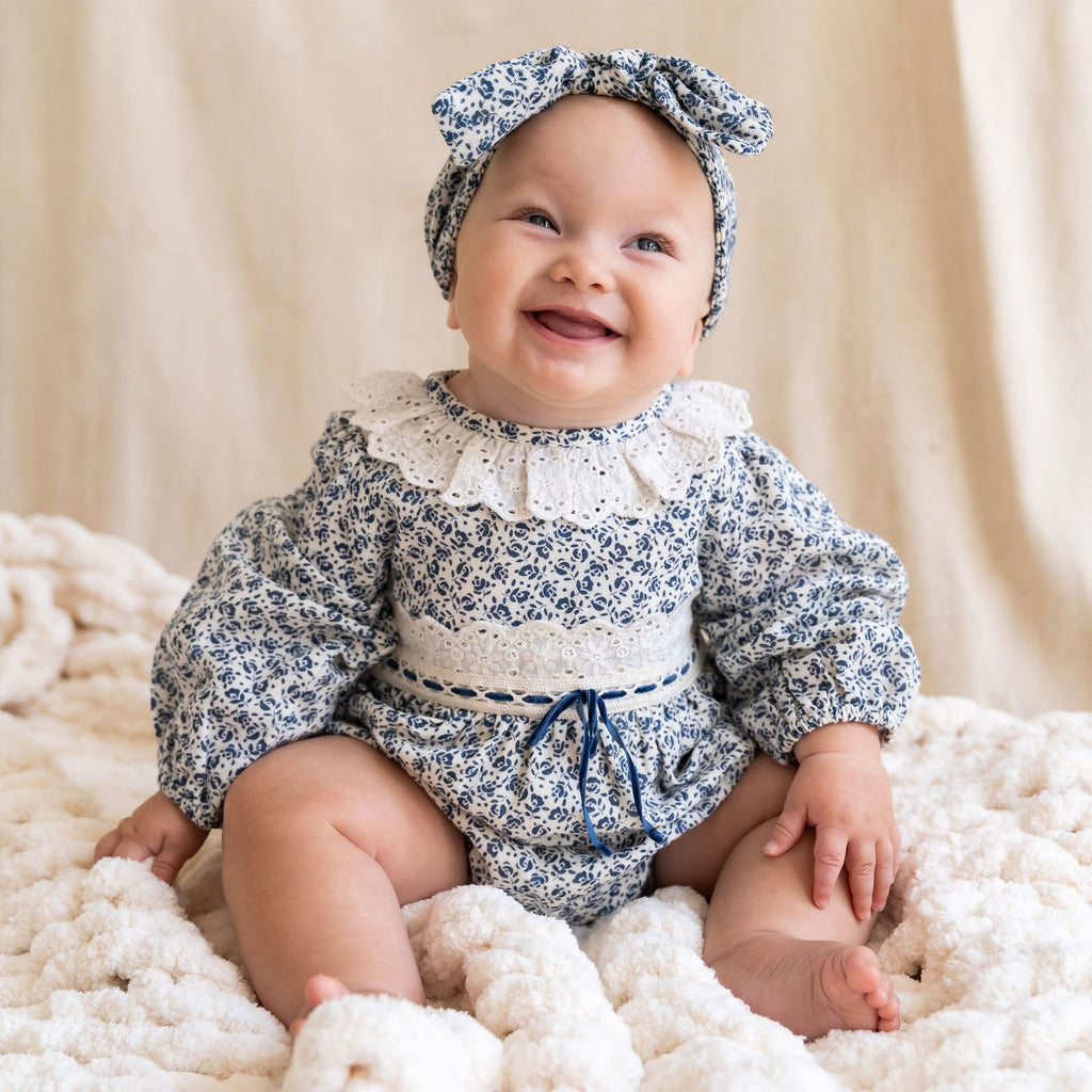 Floral Print & Lace Baby Girl Romper (Organic)