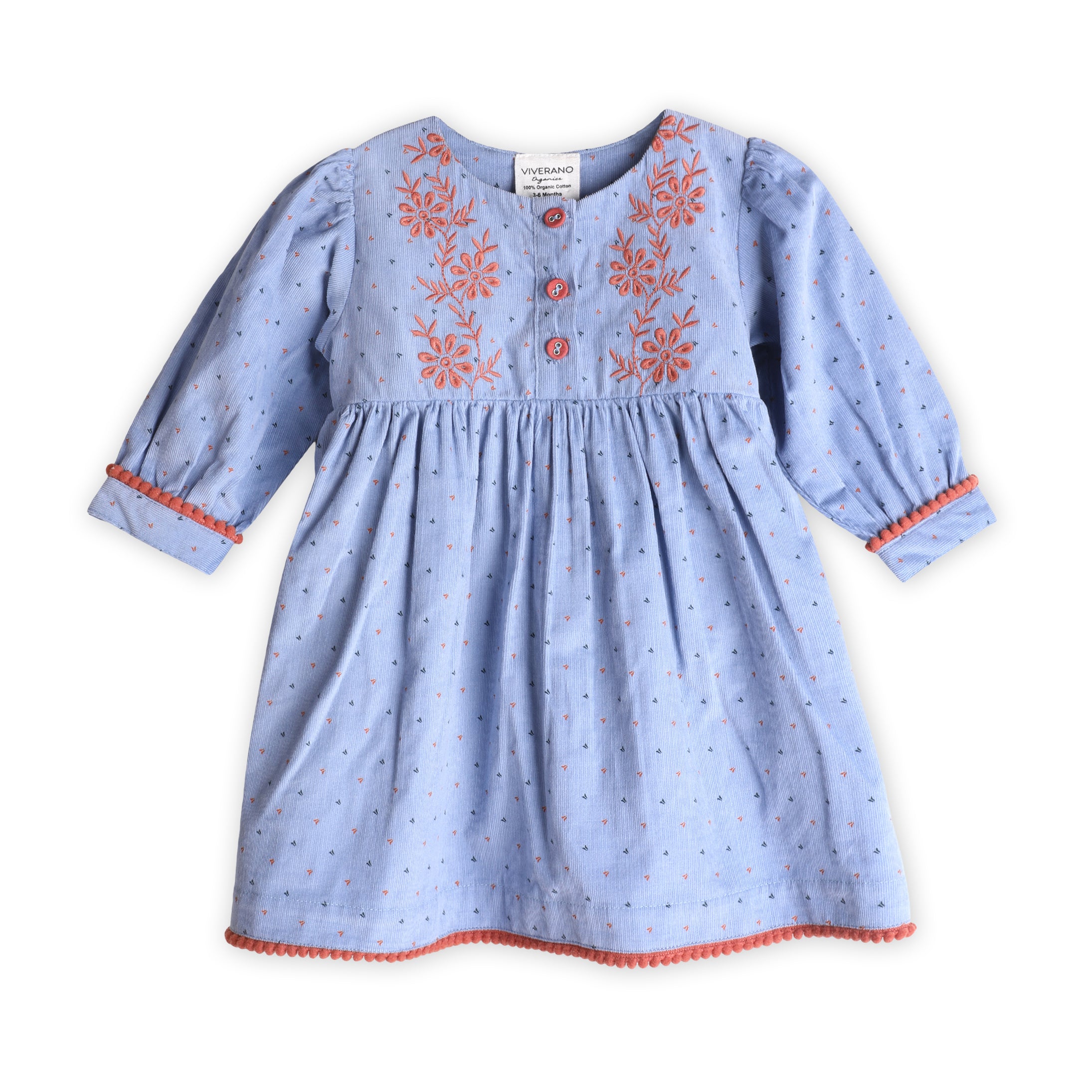 Embroidered Corduroy Tie Baby Dress & Fancy Bloomer Set (Organic)