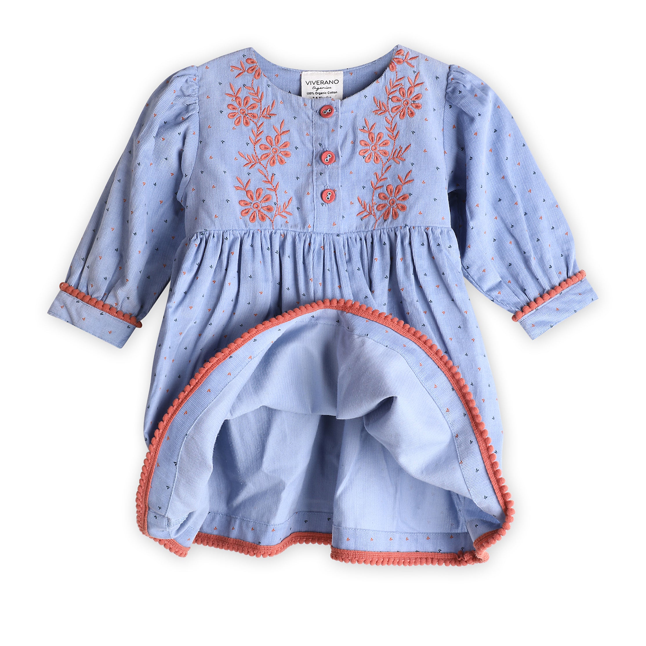 Embroidered Corduroy Tie Baby Dress & Fancy Bloomer Set (Organic)