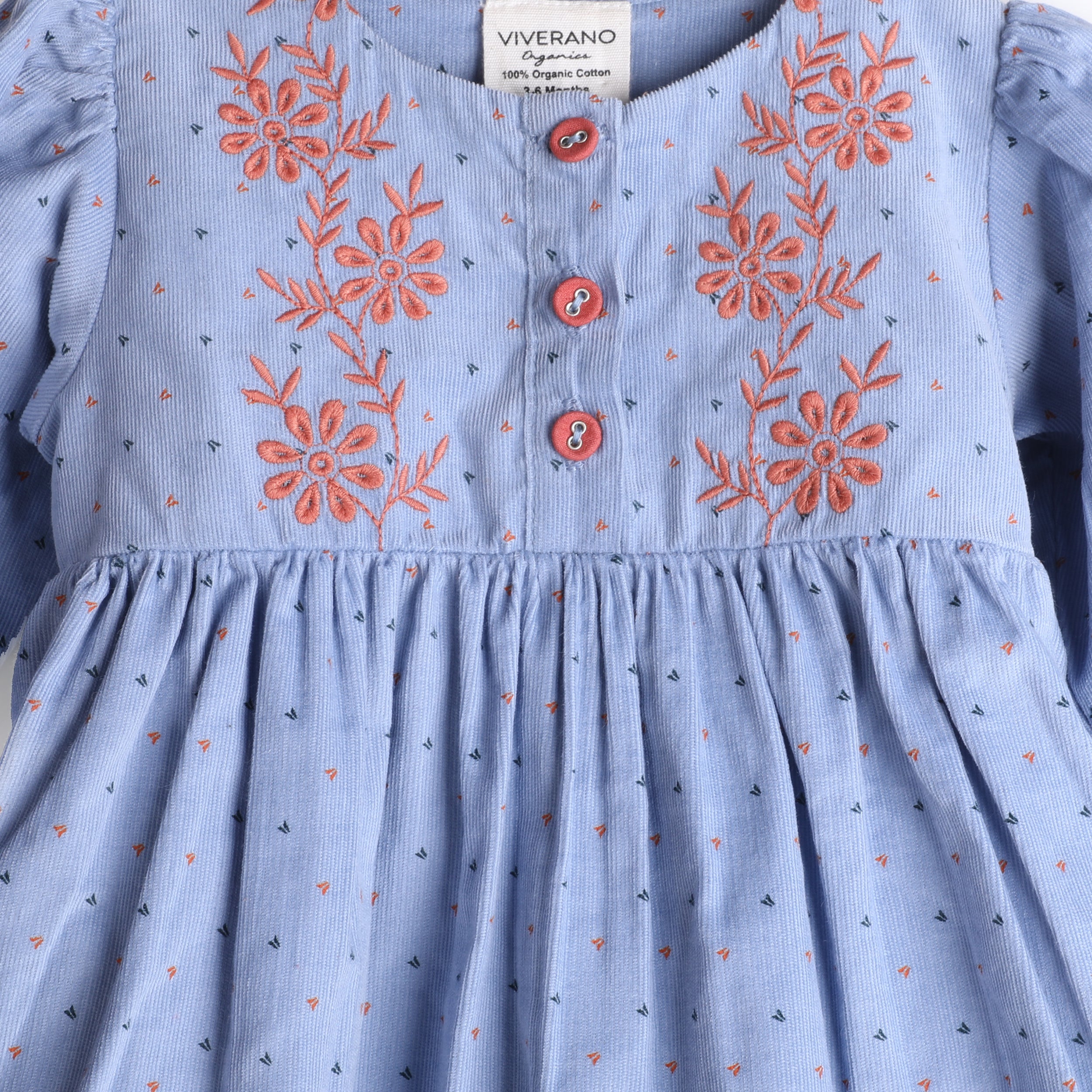 Embroidered Corduroy Tie Baby Dress & Fancy Bloomer Set (Organic)