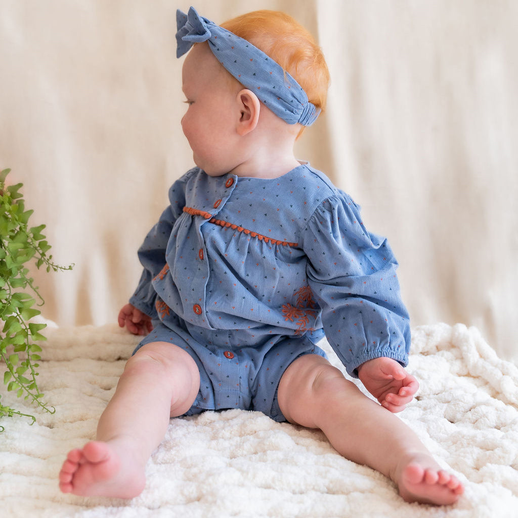 Floral Embroidered Corduroy Bubble Baby Romper (Organic)