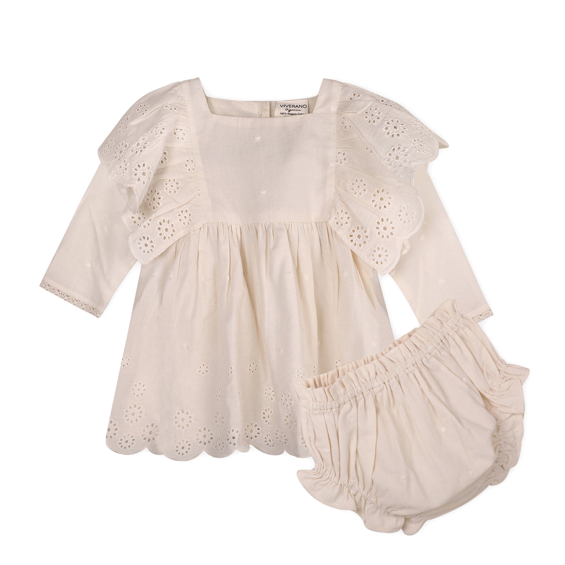 Schiffli Lace Clown Collar Baby Girl Dress & Bloomer Set (Organic)