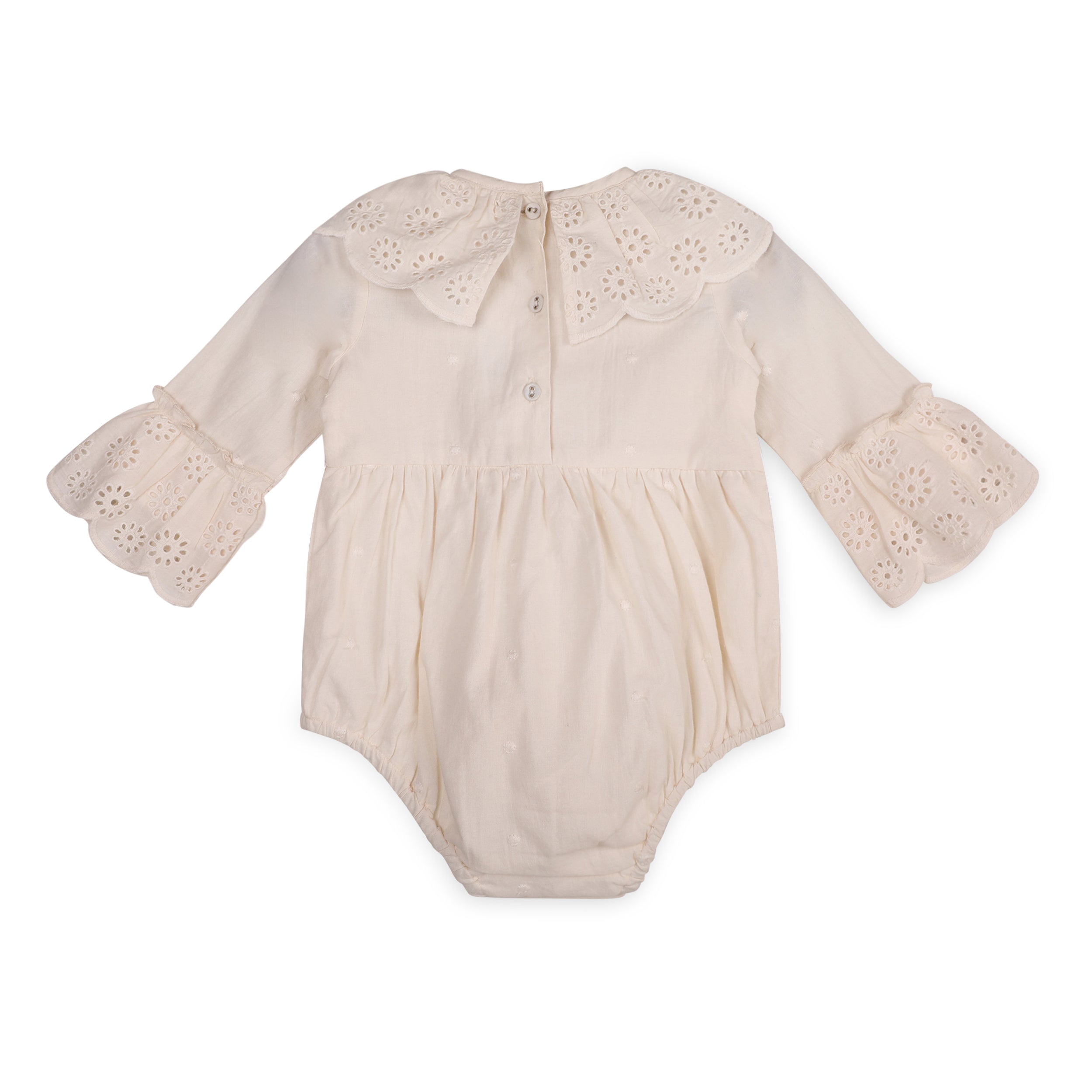 Caitlyn Schiffli Lace Ruffle Collar Baby Girl Romper (Organic)