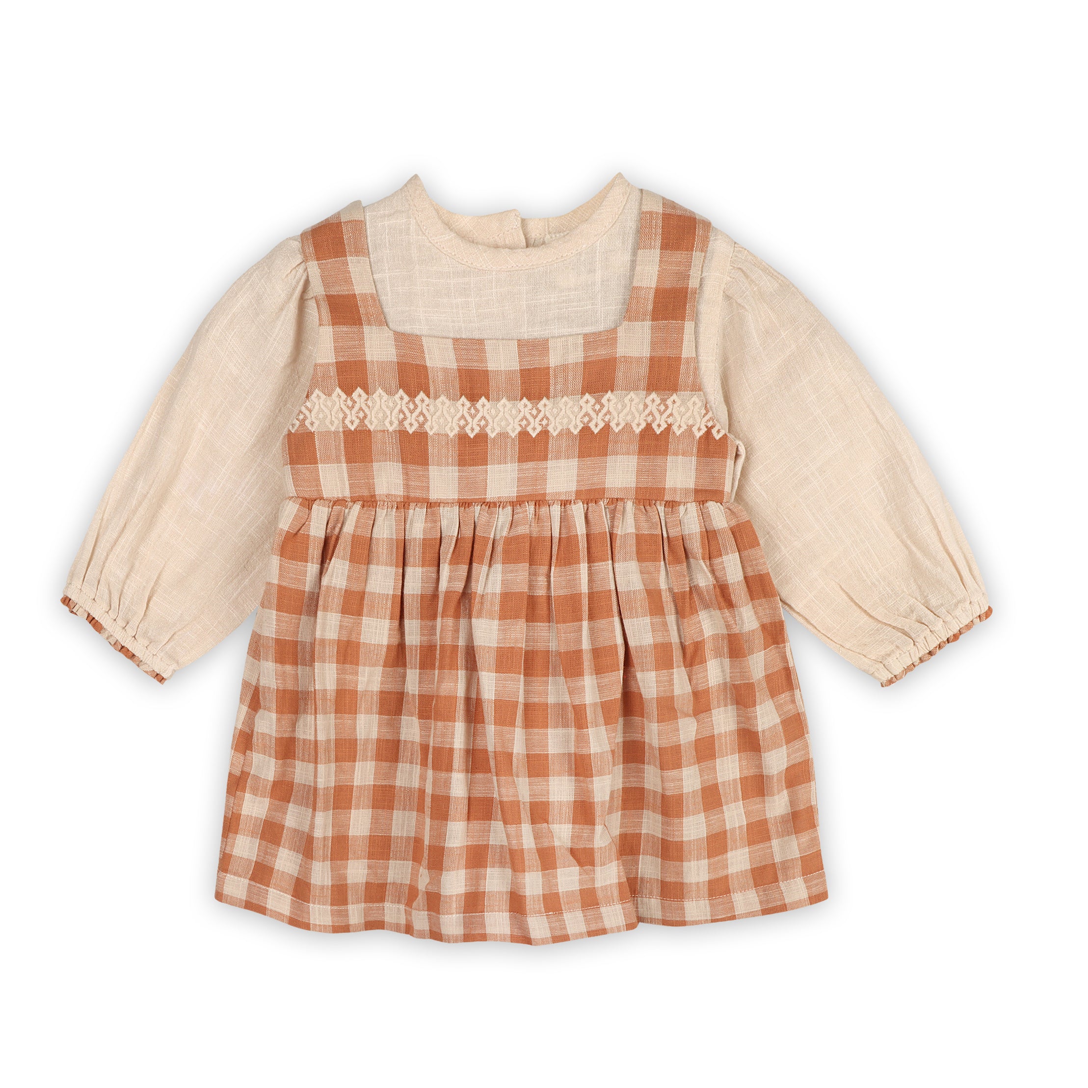 Pinafore Gingham Baby Dress, Slub Shirt & & Fancy Bloomer Set (Organic)