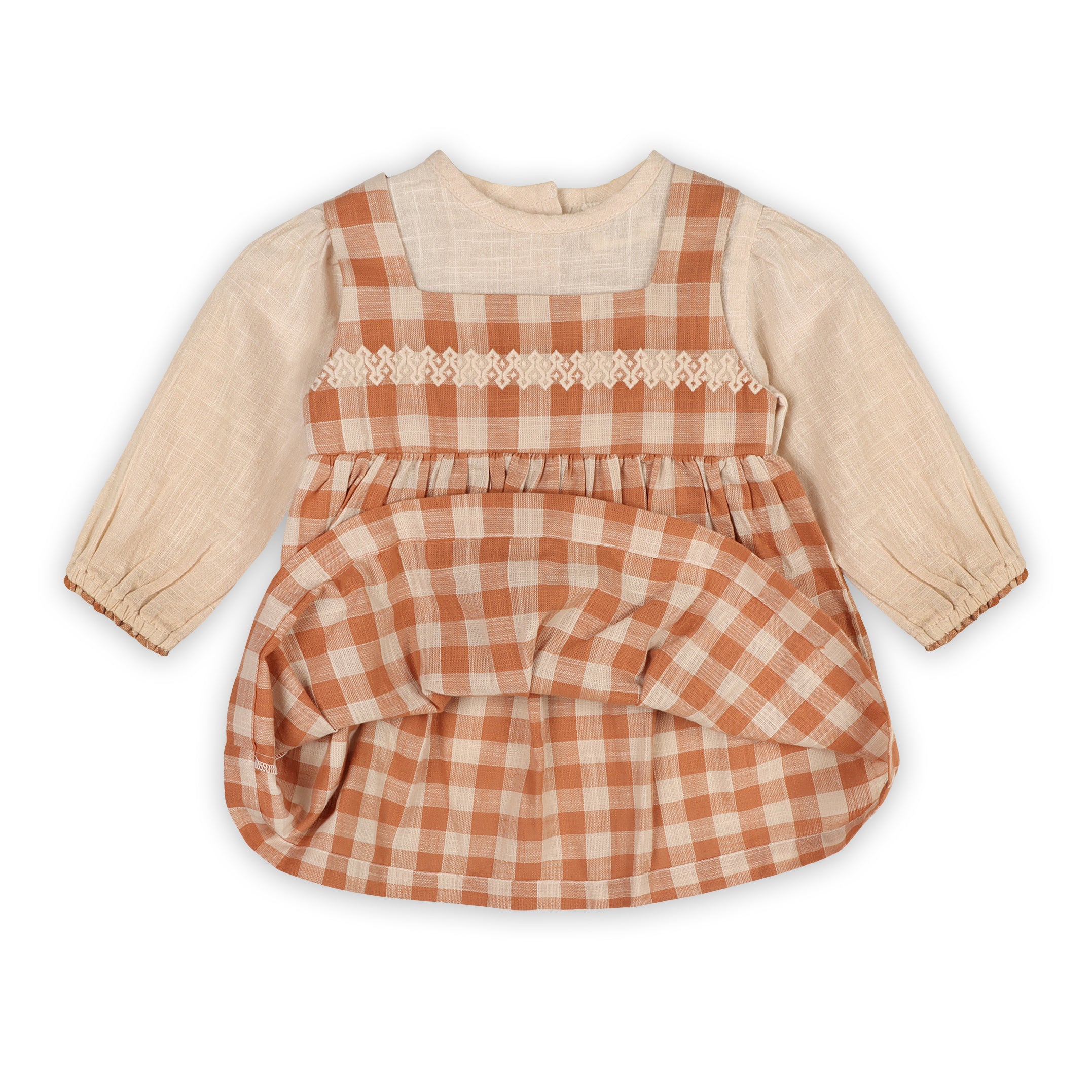 Pinafore Gingham Baby Dress, Slub Shirt & & Fancy Bloomer Set (Organic)