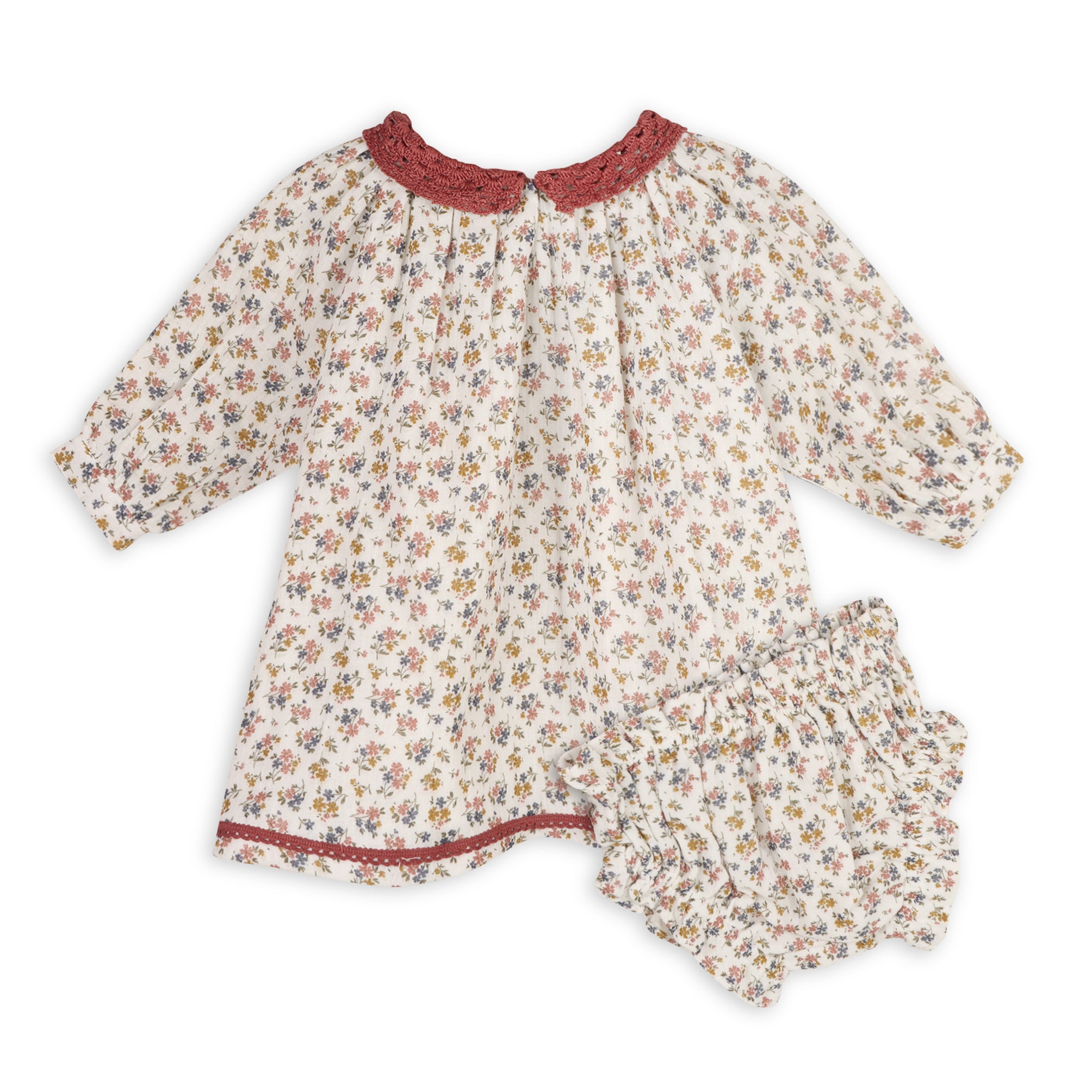 Floral Muslin Baby Dress & Fancy Bloomer Set (Organic)