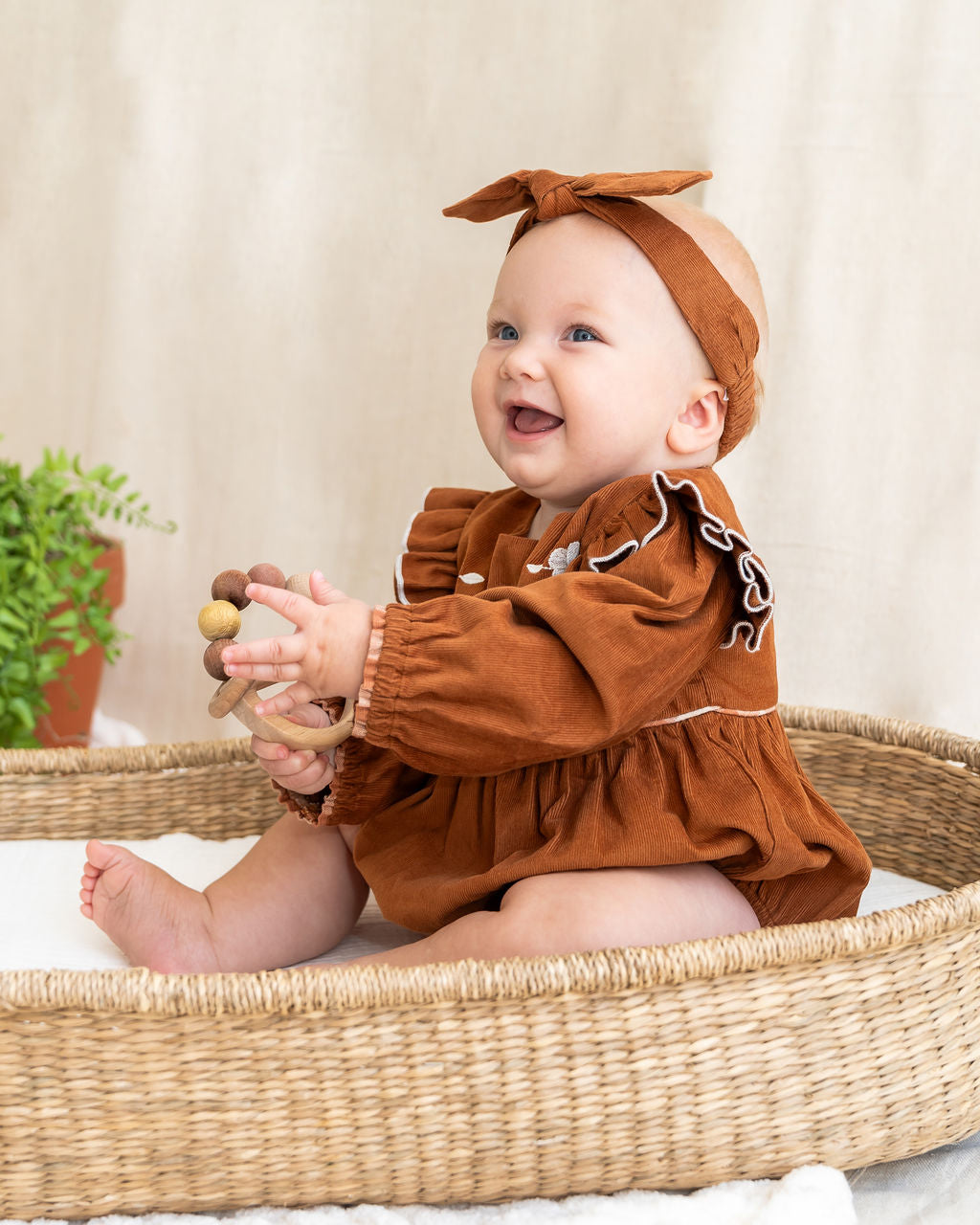 Floral Embroidered Baby Corduroy Romper (Organic)