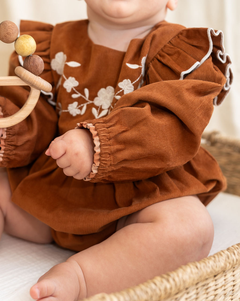 New Golden Honey Boho top Floral Corduroy Romper 12-18mths