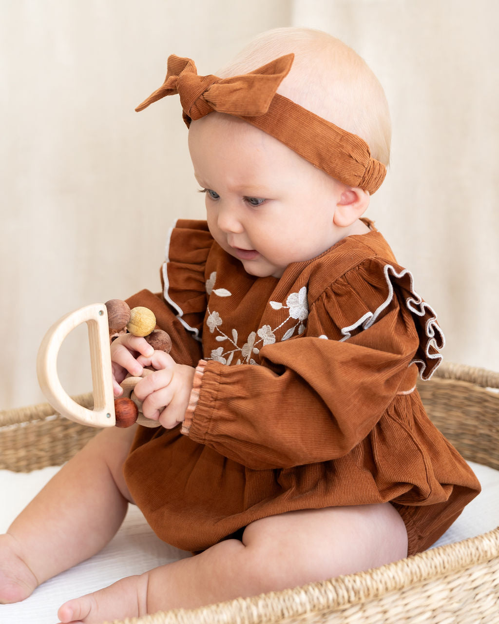 Floral Embroidered Baby Corduroy Romper