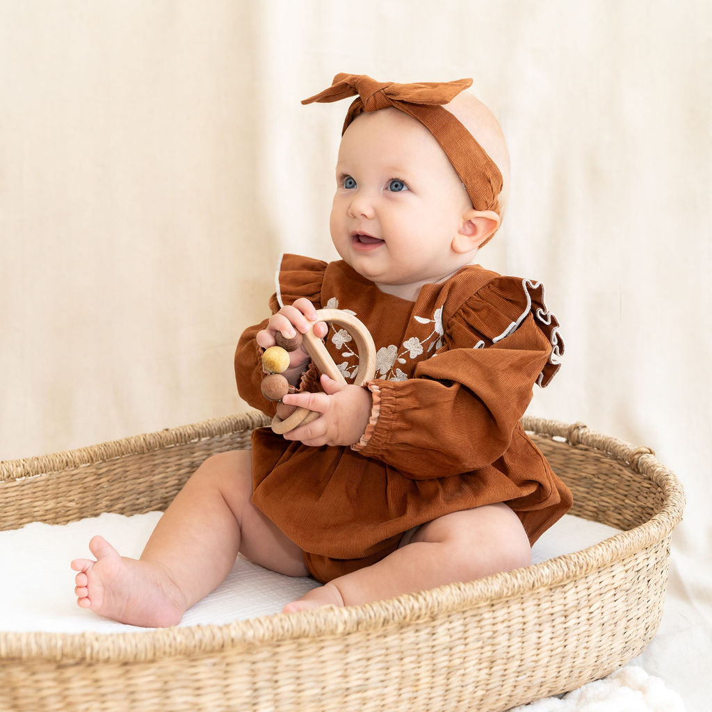 Floral Embroidered Baby Corduroy Romper (Organic)