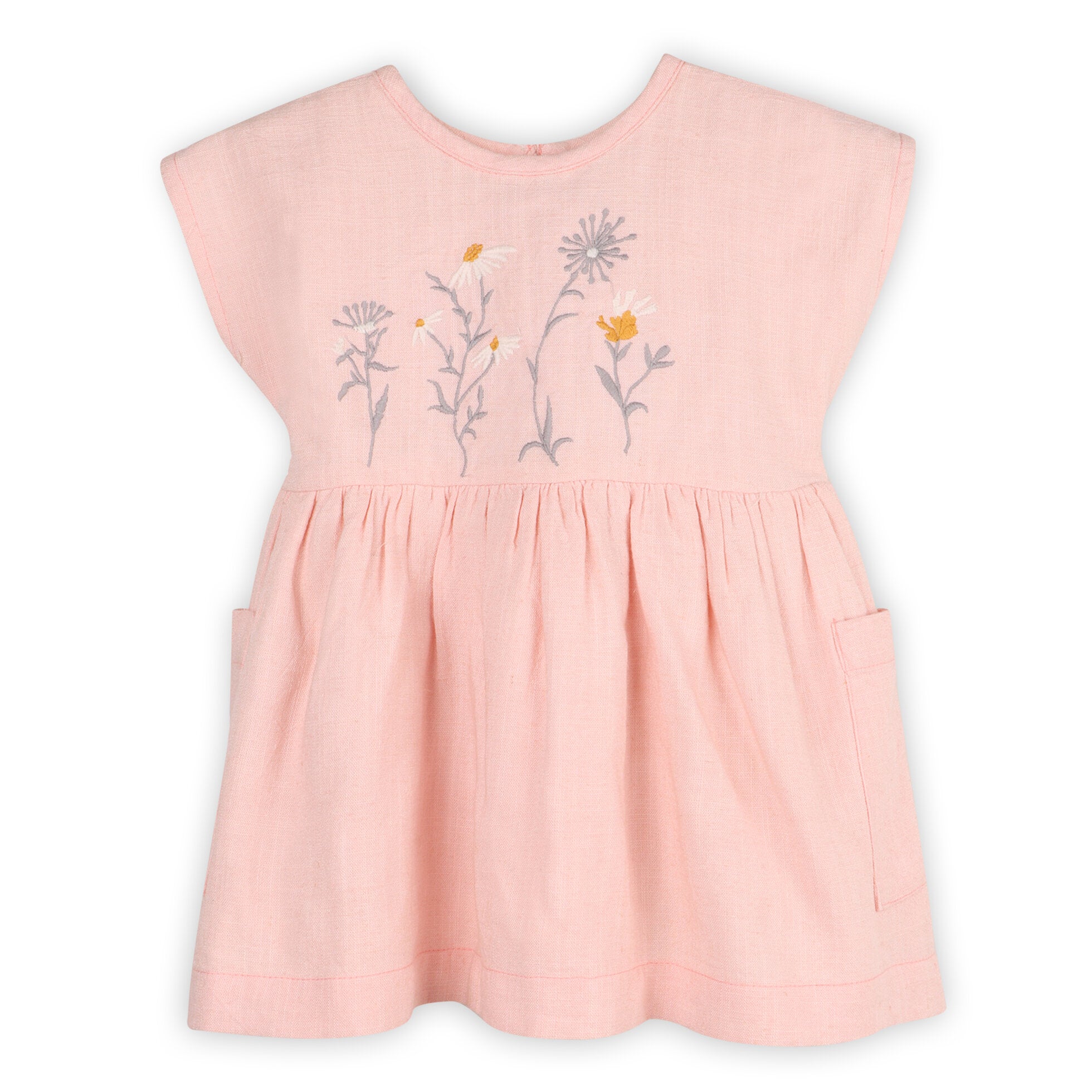 Alicia Embroidered Daisy Baby Dress + Bloomer (Natural Linen Blend)