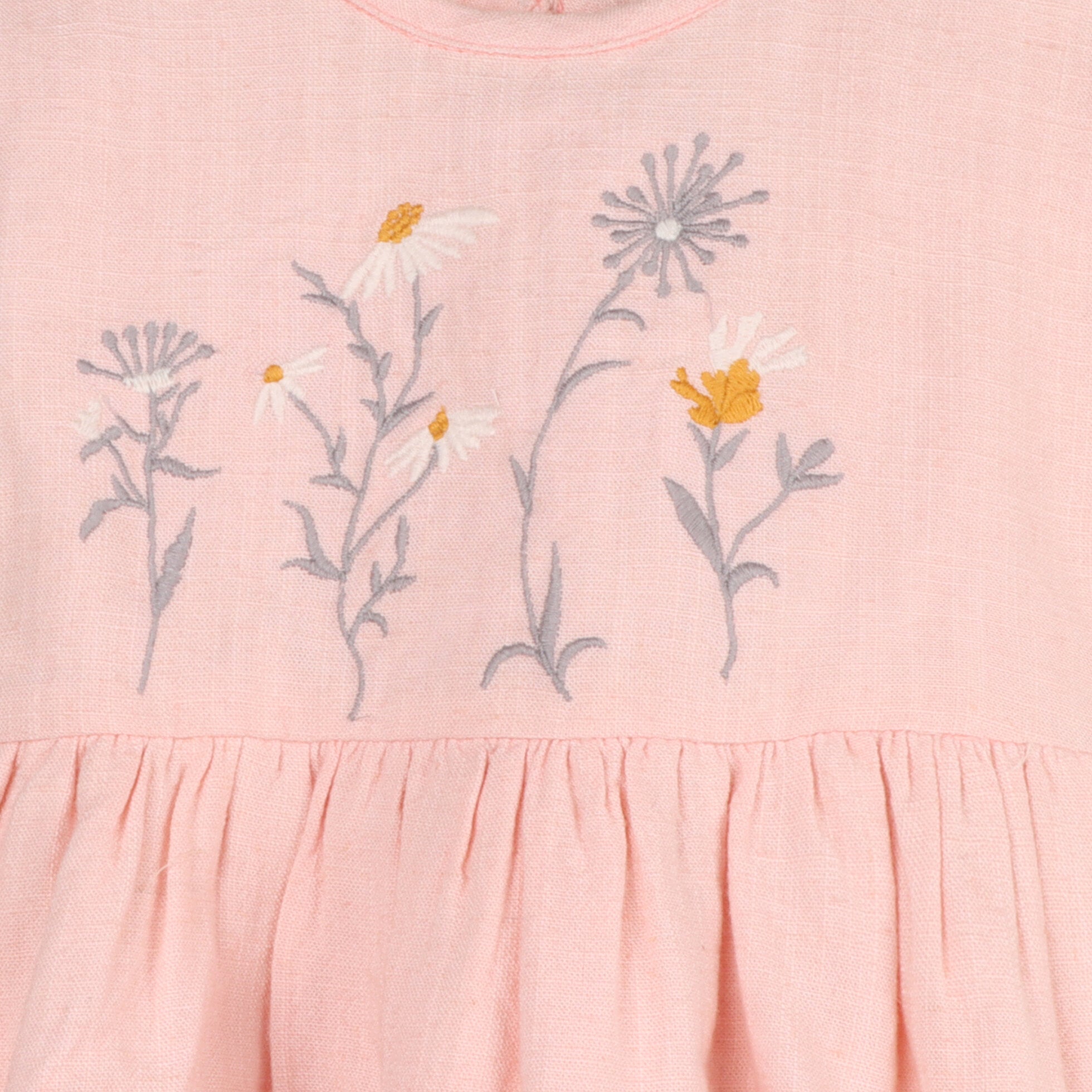 Alicia Embroidered Daisy Baby Dress + Bloomer (Natural Linen Blend)