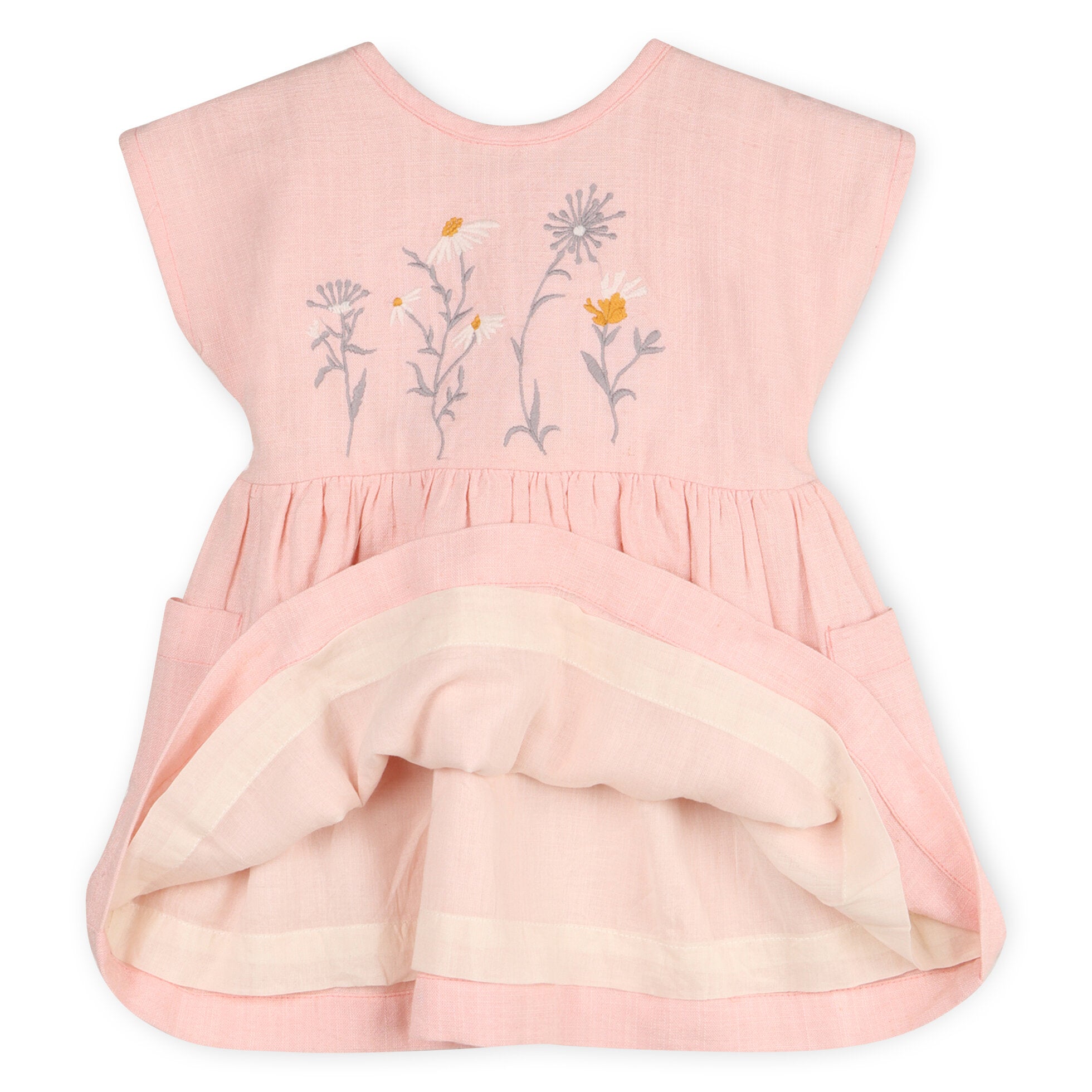 Alicia Embroidered Daisy Baby Dress + Bloomer (Natural Linen Blend)