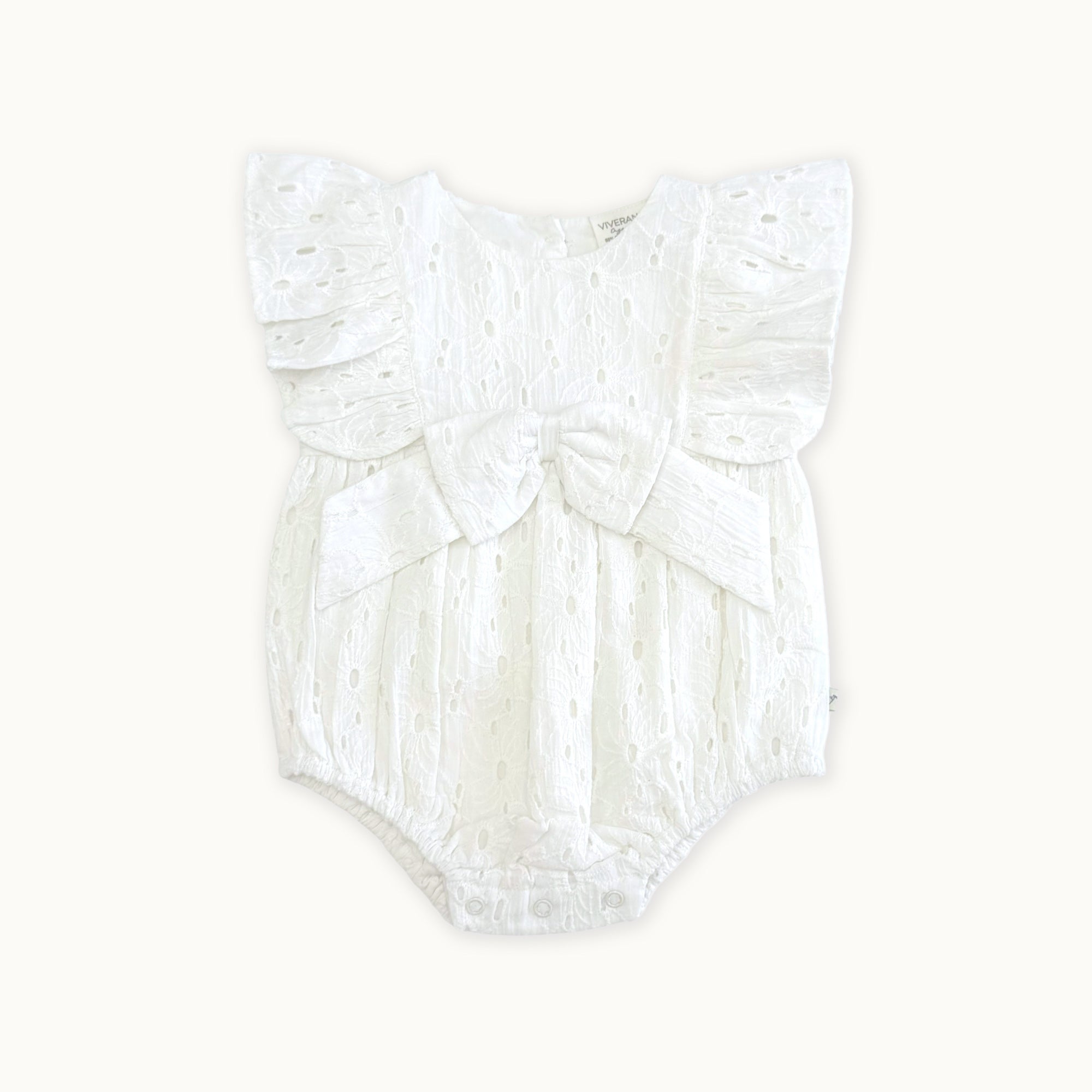 Luna Schiffli Floral Ruffle & Bow Baby Girl Romper (Organic)