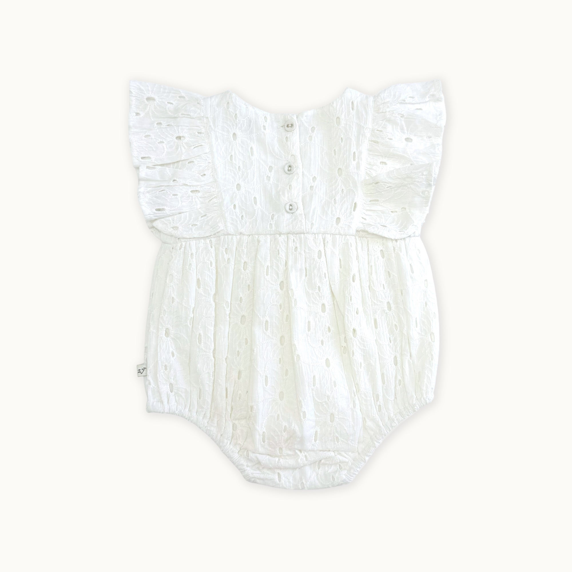 Luna Schiffli Floral Ruffle & Bow Baby Girl Romper (Organic)