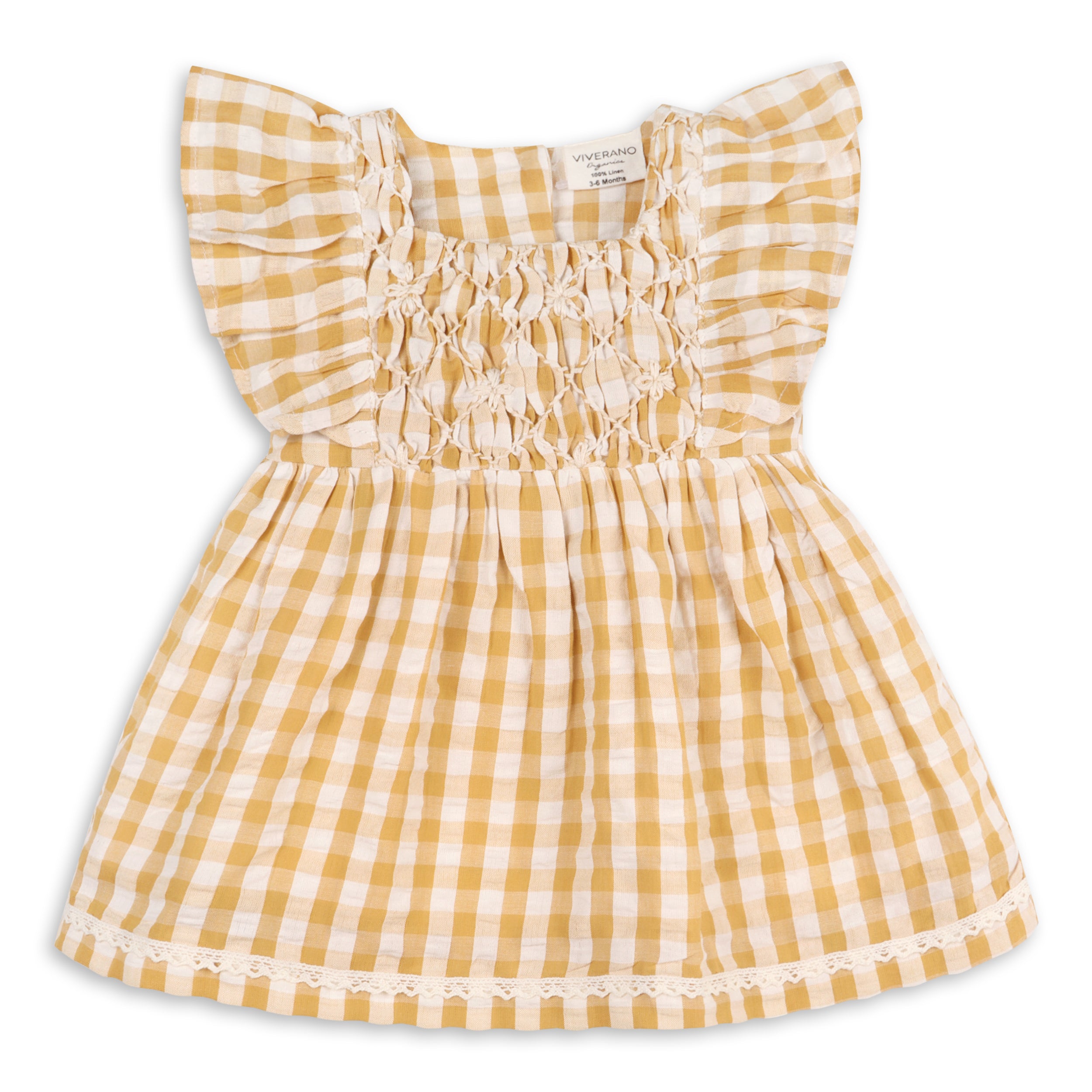 Alina Hand-smocked Seersucker Gingham Baby Dress + Bloomer (Organic Cotton)