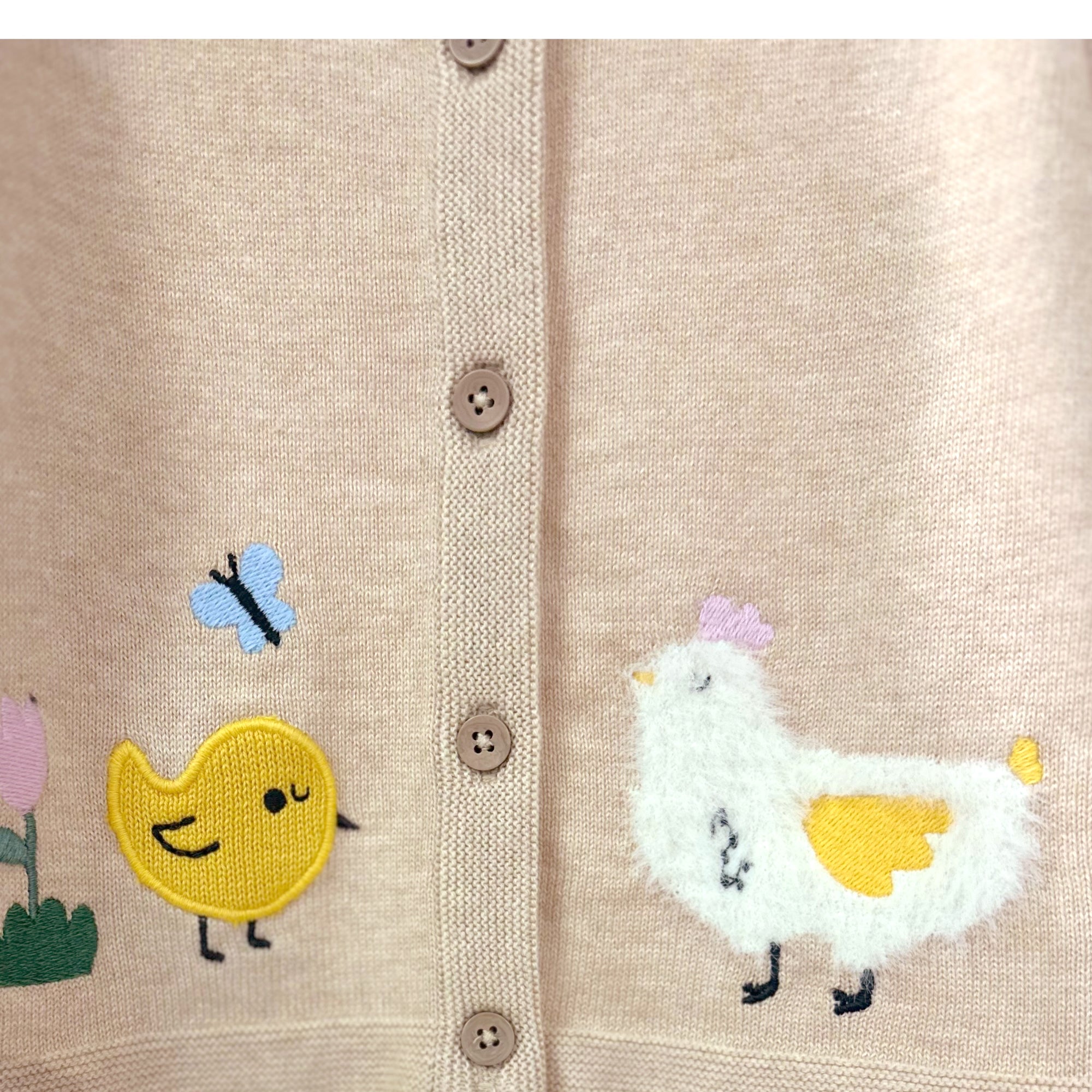 Chicken Little Embroidered Sweater Knit Baby Cardigan (Organic Cotton)