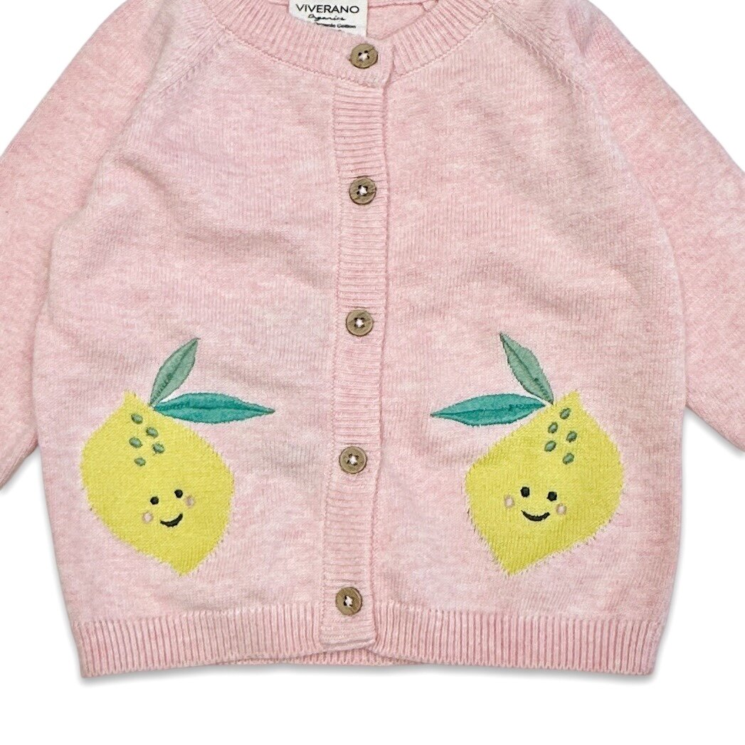 Happy Lemons Embroidered Knit Baby Cardigan (Organic Cotton)