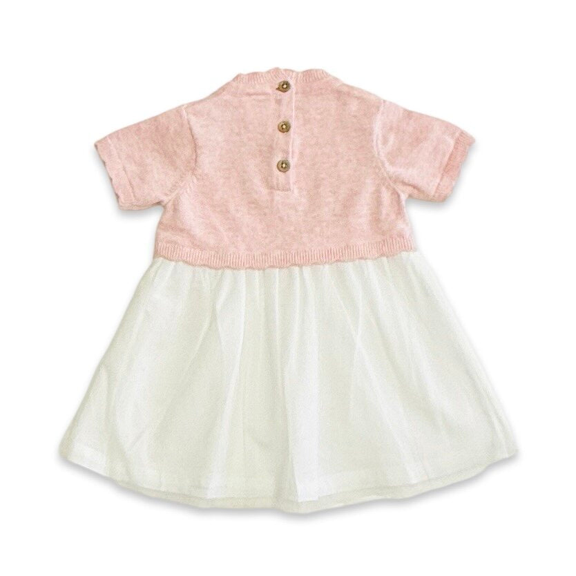 Floral Embroidered Short Sleeve Tutu Baby Knit Dress (Organic Cotton)