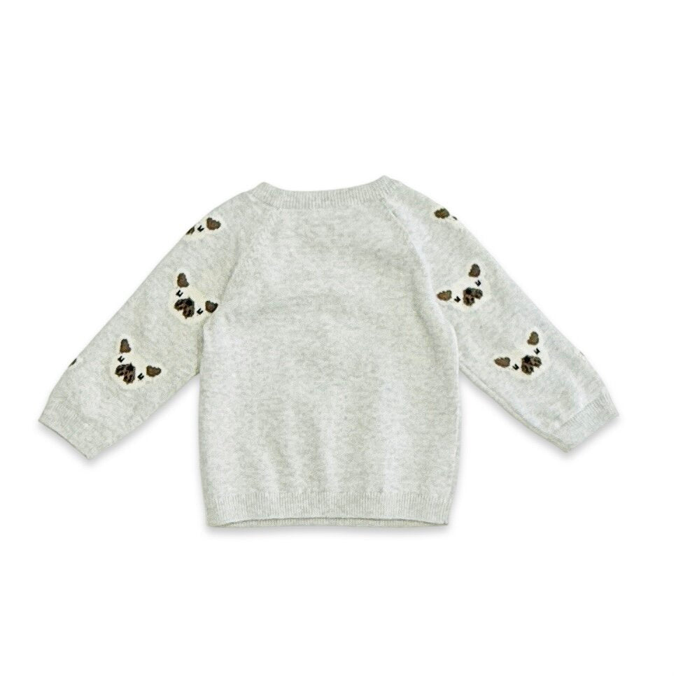 Frenchie Puppy Jacquard Knit Baby Raglan Pullover Sweater + Pant SET (Organic Cotton)