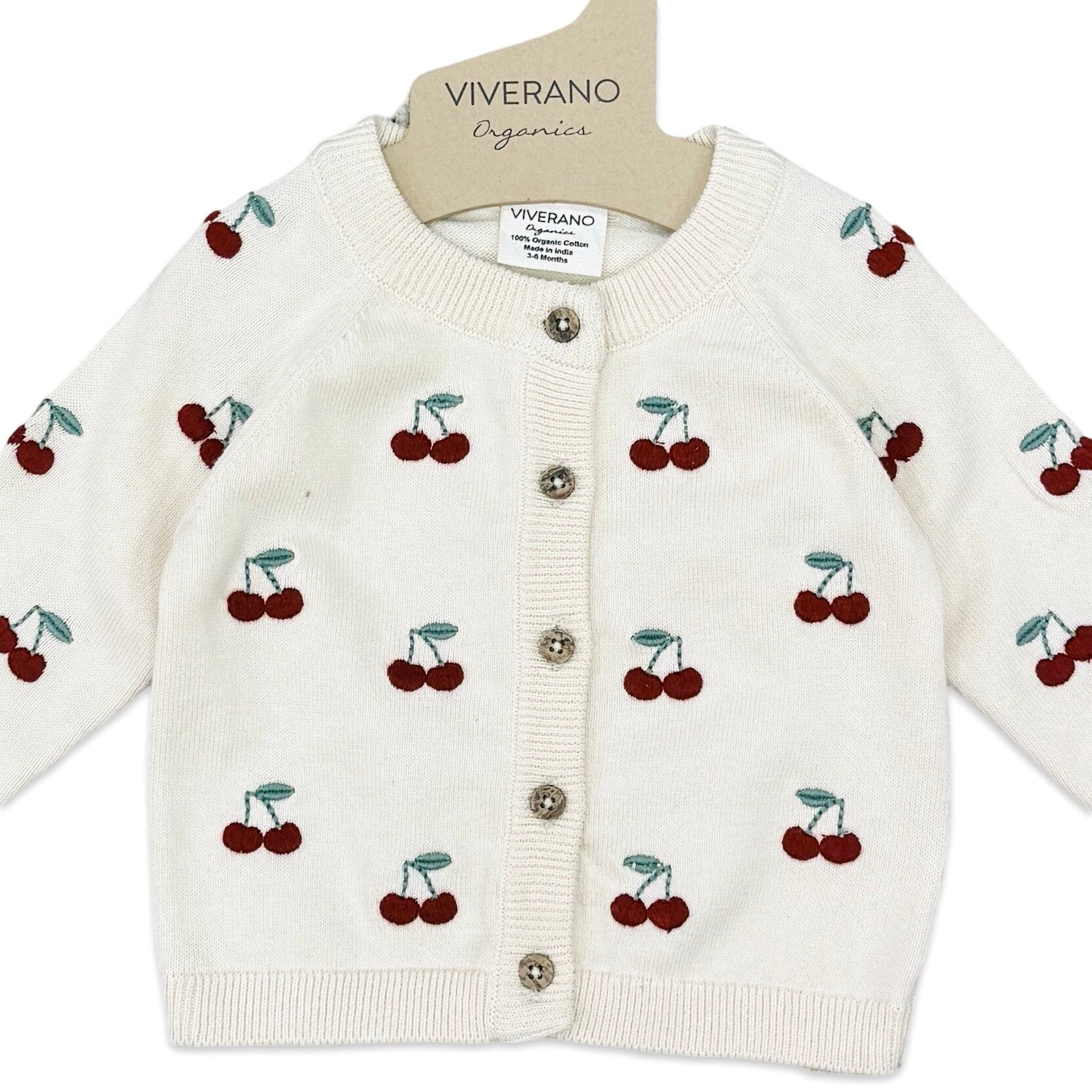 Cherry Embroidered Sweater Knit Baby Cardigan (Organic Cotton)