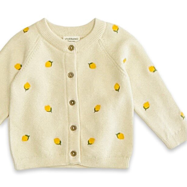 Lemon Embroidered Sweater Knit Baby Cardigan (Organic Cotton)