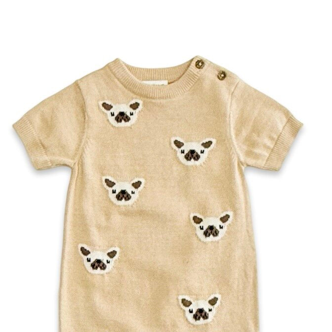 Frenchie Dog Jacquard Knit Baby Romper (Organic Cotton)