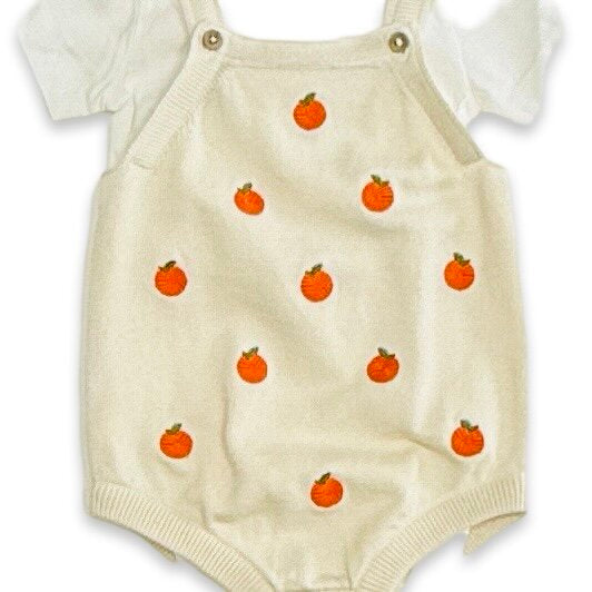 Orange Embroidered Knit Baby Romper Set (Organic Cotton)